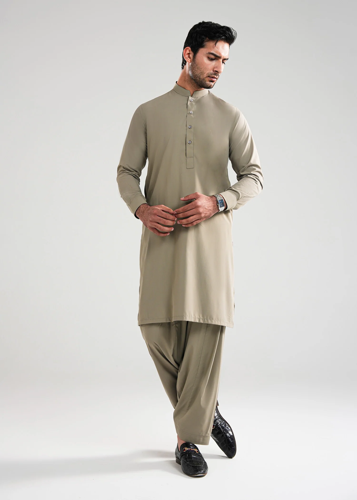 Ecro Brown Kunhaar Summer Wash & Wear Shalwar Kameez - Image 5