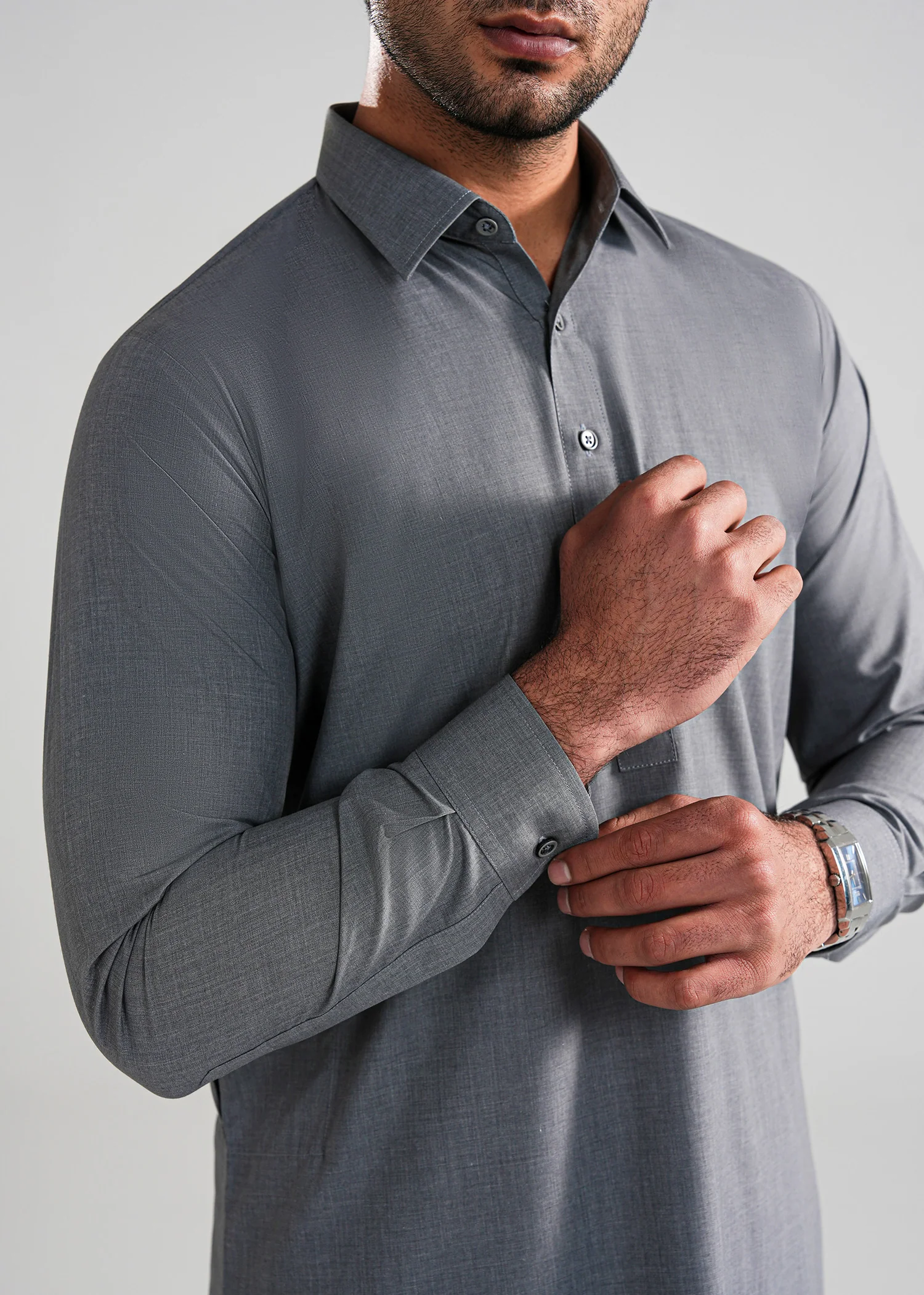 Grey Kunhaar Summer Wash & Wear Shalwar Kameez - Image 2