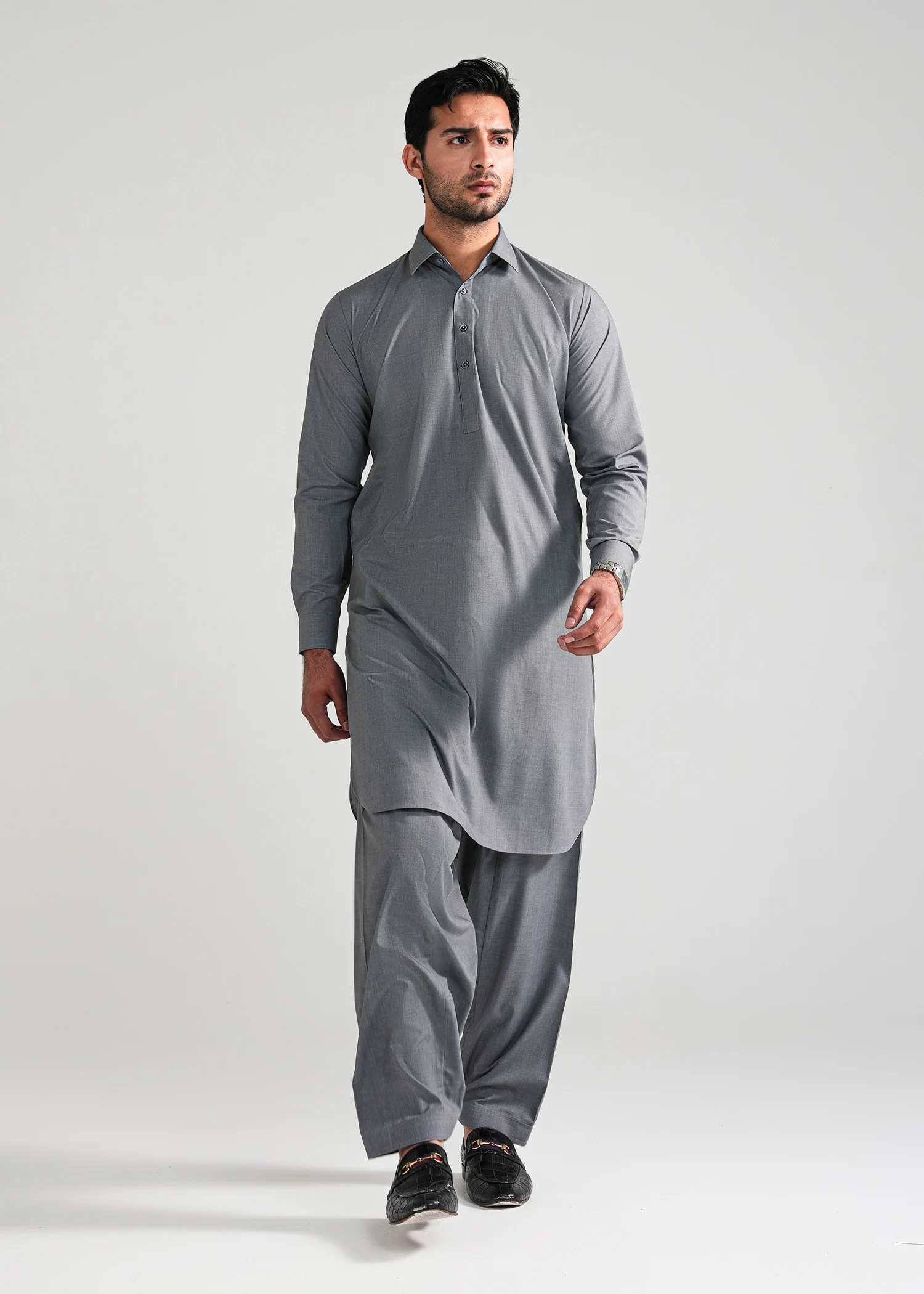 Grey Kunhaar Summer Wash & Wear Shalwar Kameez - Image 4