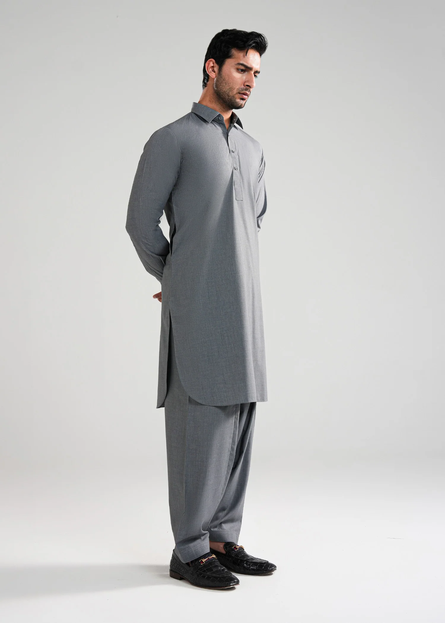 Grey Kunhaar Summer Wash & Wear Shalwar Kameez - Image 5
