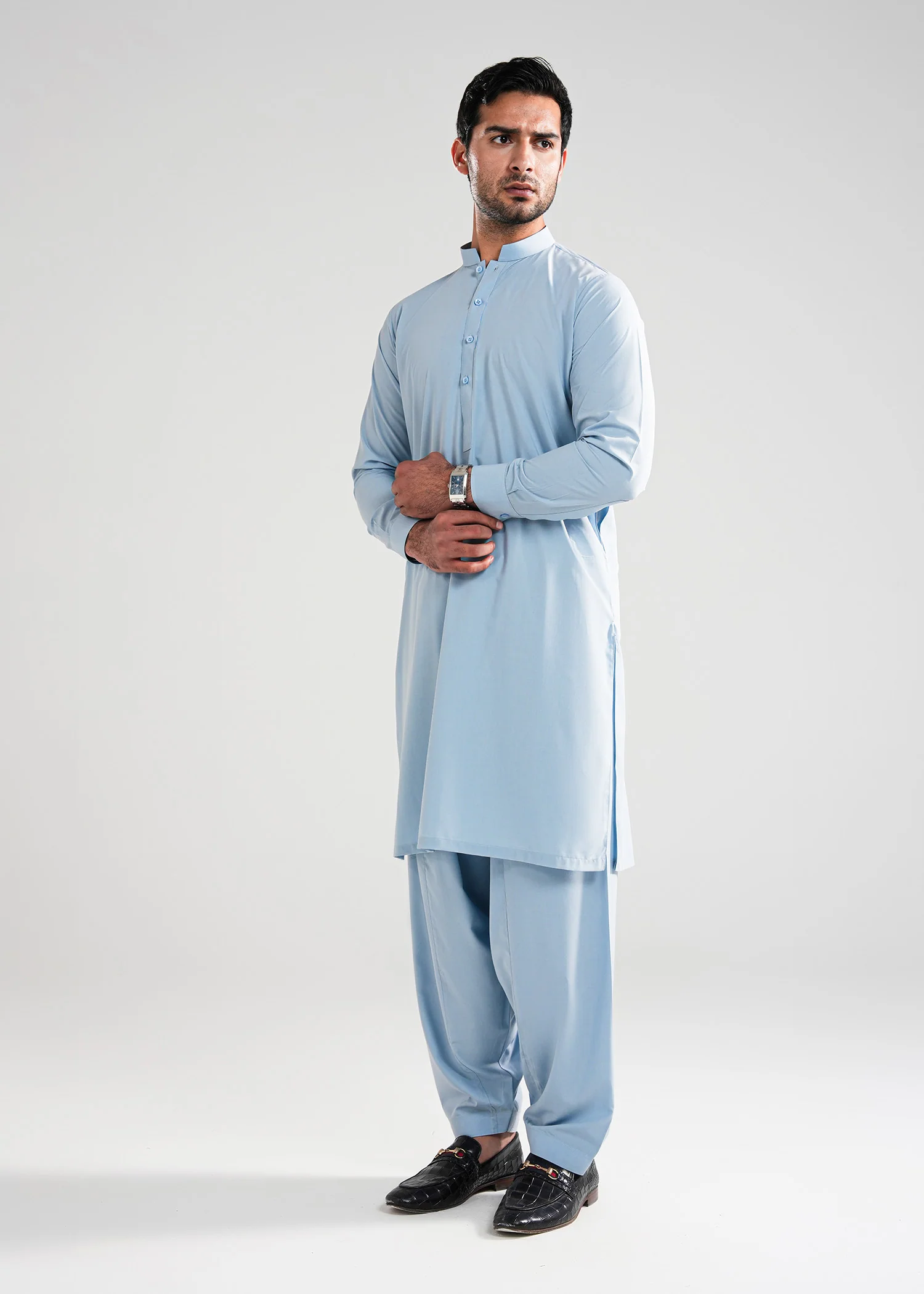 Light Blue Kunhaar Summer Wash & Wear Shalwar Kameez - Image 5