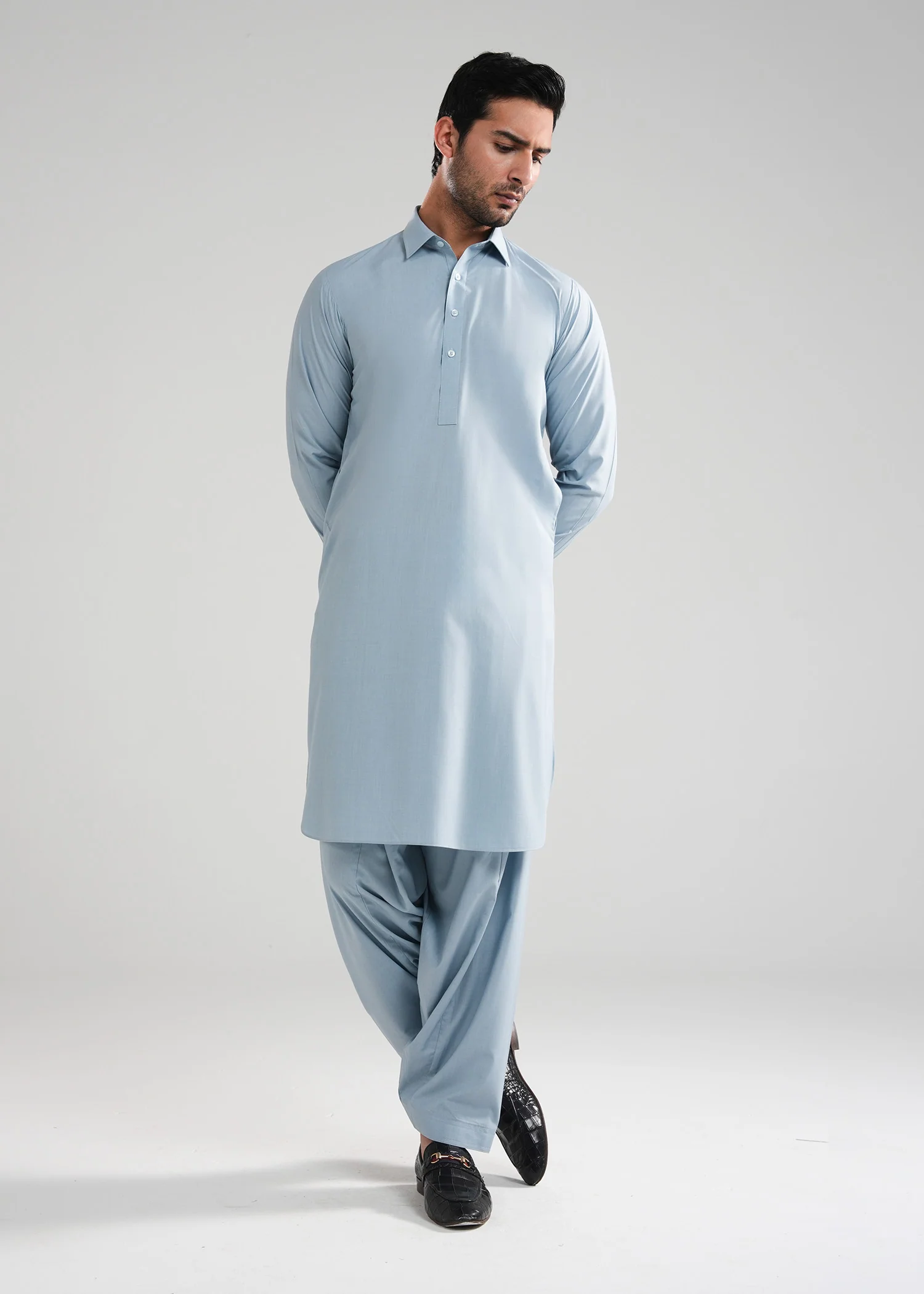Light Blue Textured Kunhaar Summer Wash & Wear Shalwar Kameez