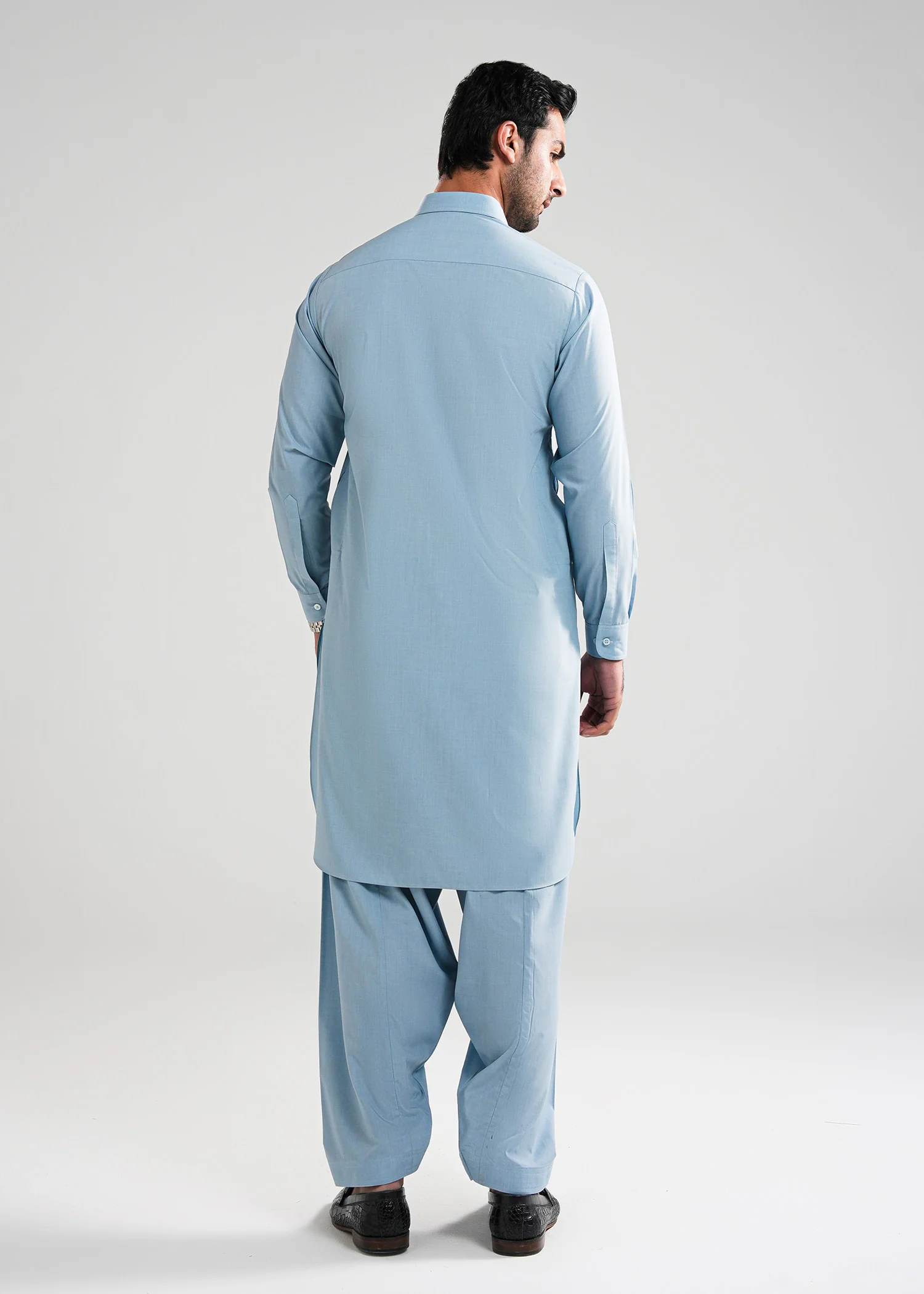 Light Blue Textured Kunhaar Summer Wash & Wear Shalwar Kameez - Image 4
