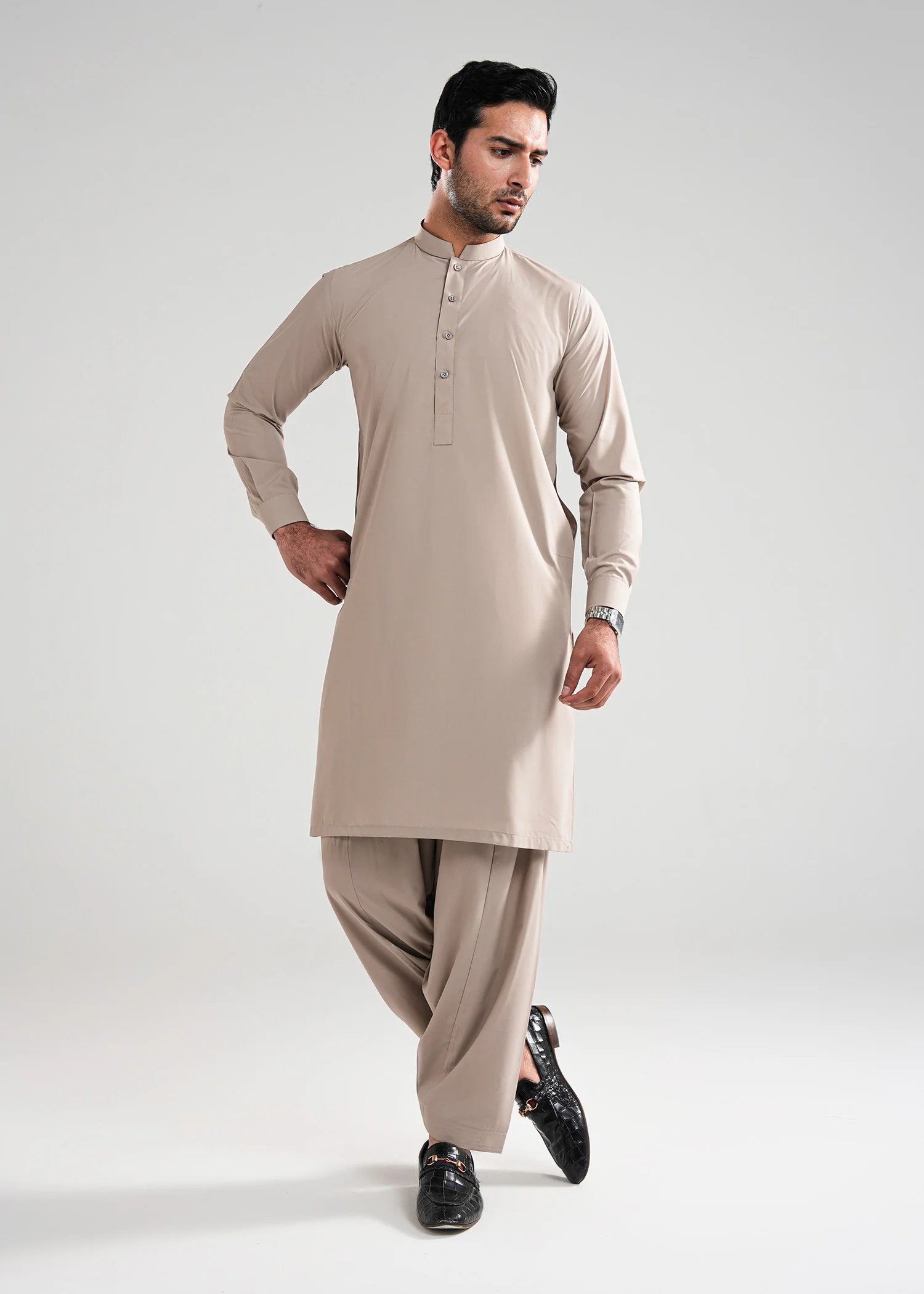 Light Buff Kunhaar Summer Wash & Wear Shalwar Kameez - Image 3