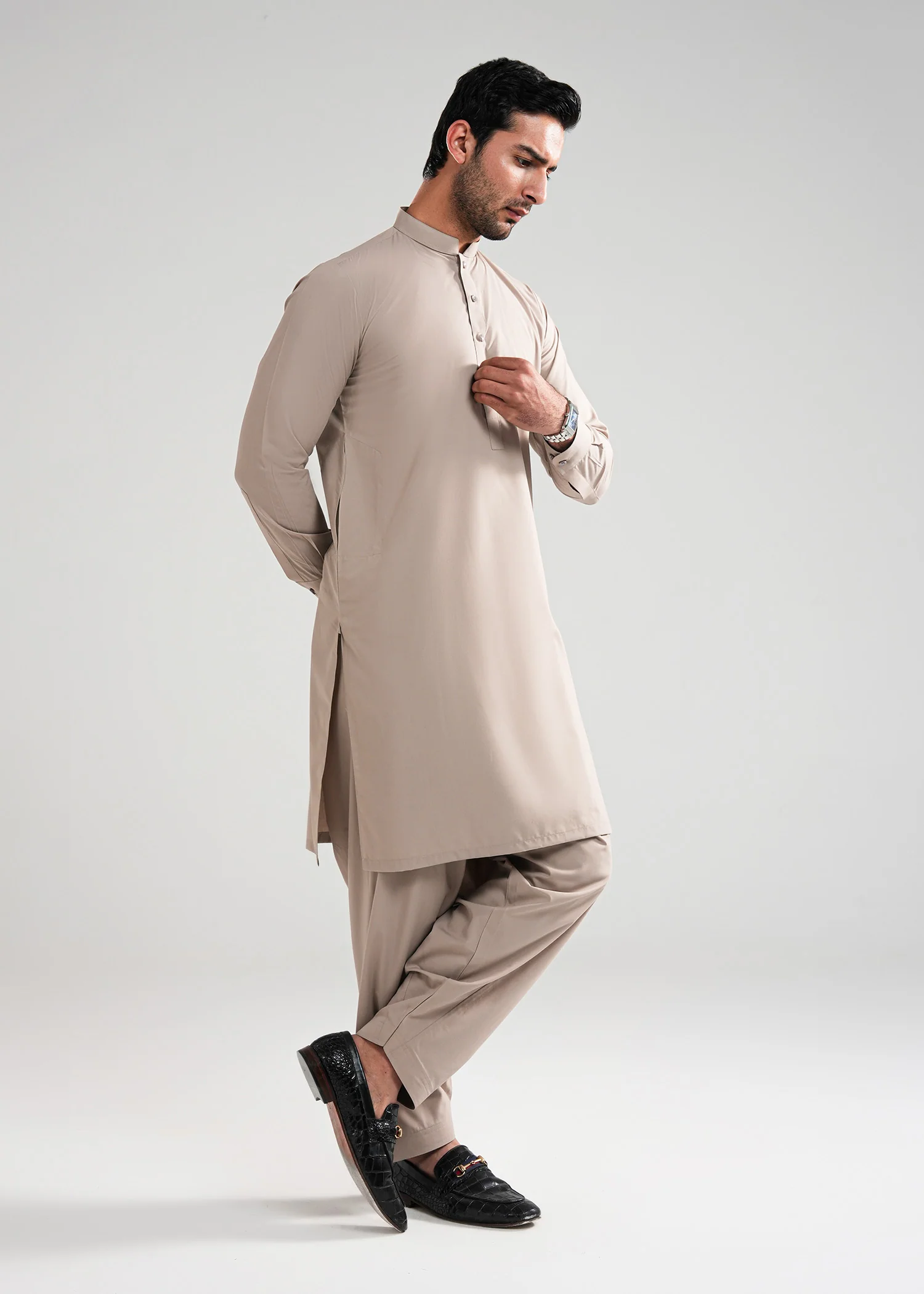 Light Buff Kunhaar Summer Wash & Wear Shalwar Kameez - Image 4