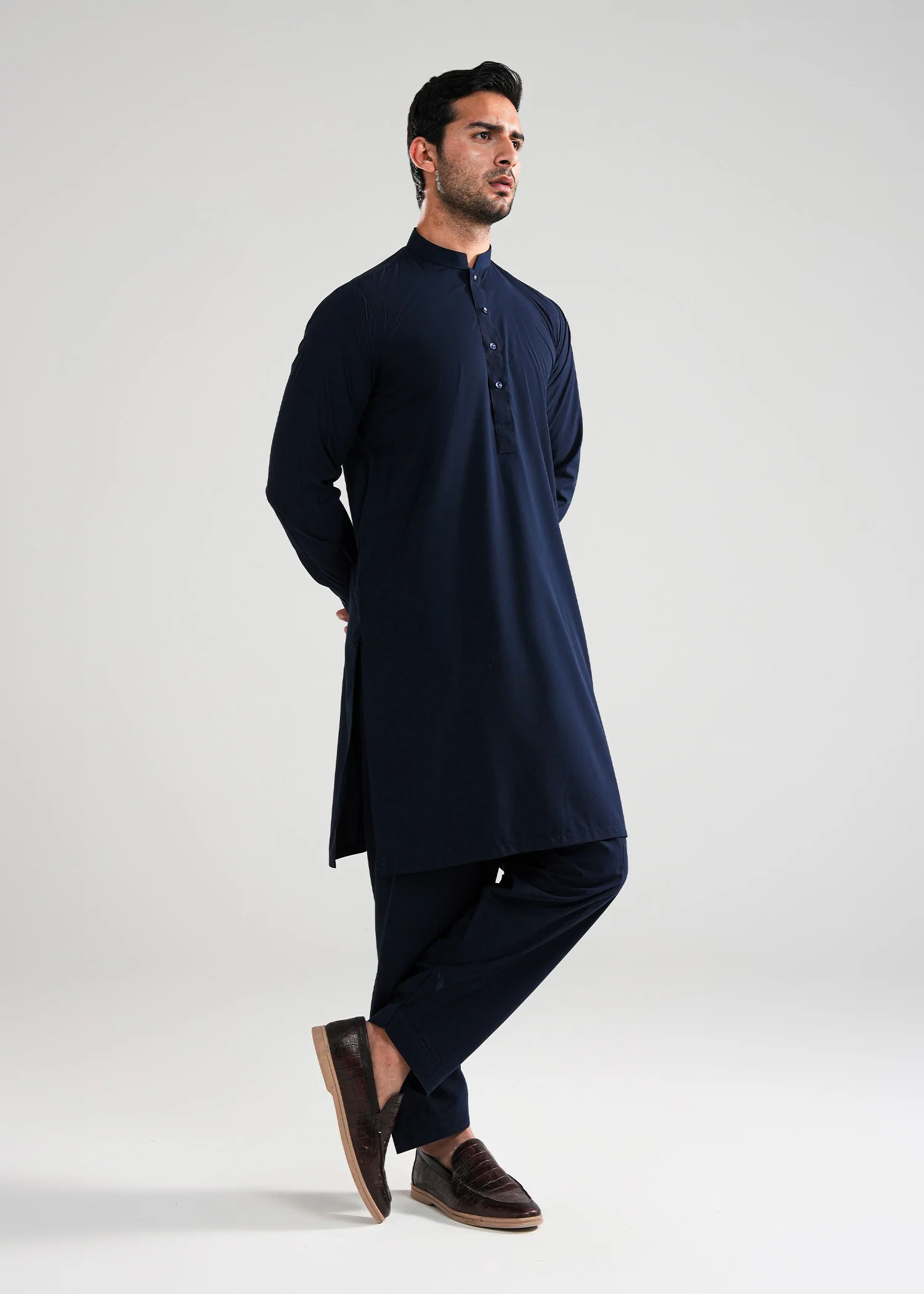 Navy Blue Kunhaar Summer Wash & Wear Shalwar Kameez - Image 4