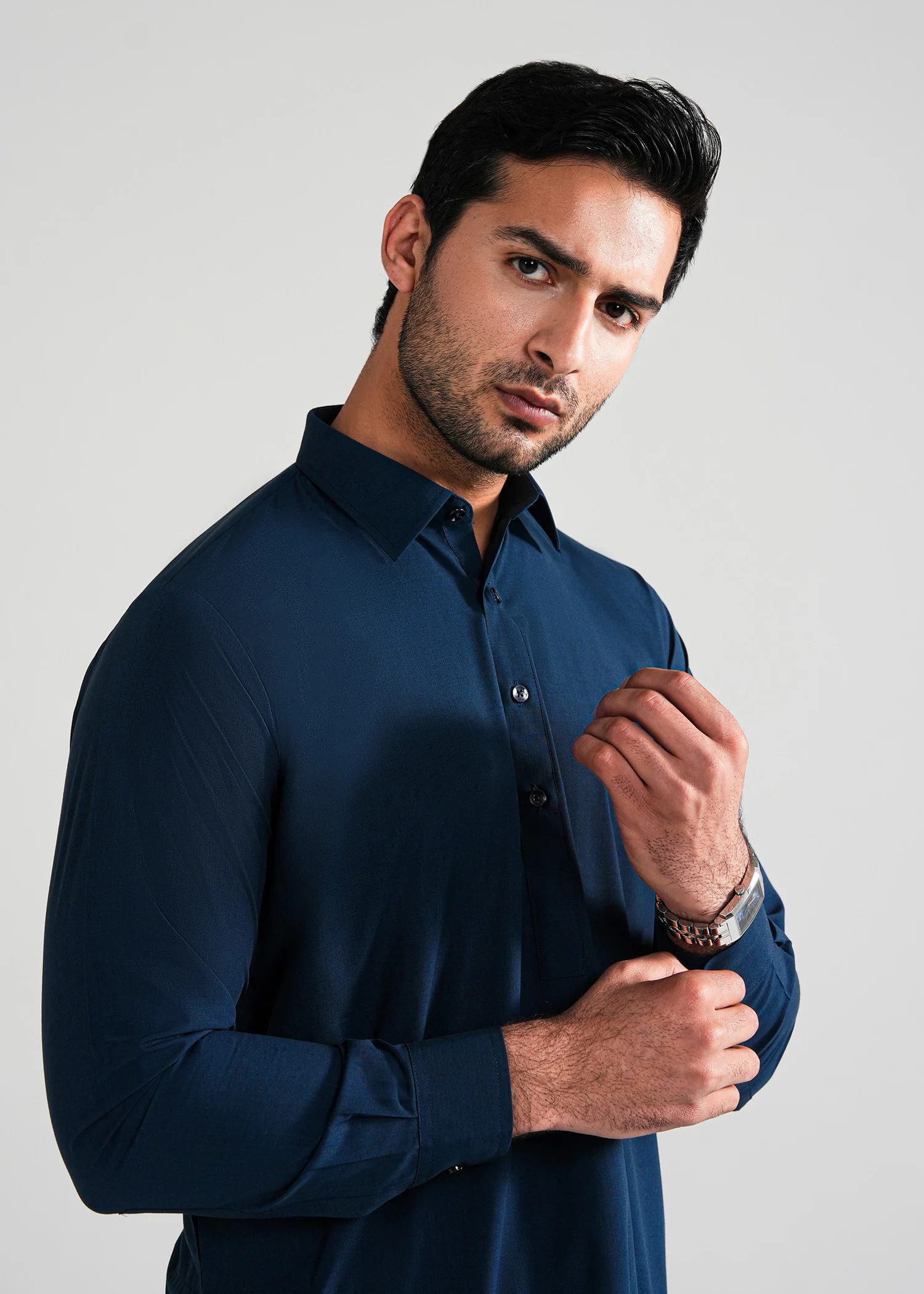 Prussian blue Melange Kunhaar Summer Wash & Wear Shalwar Kameez - Image 2
