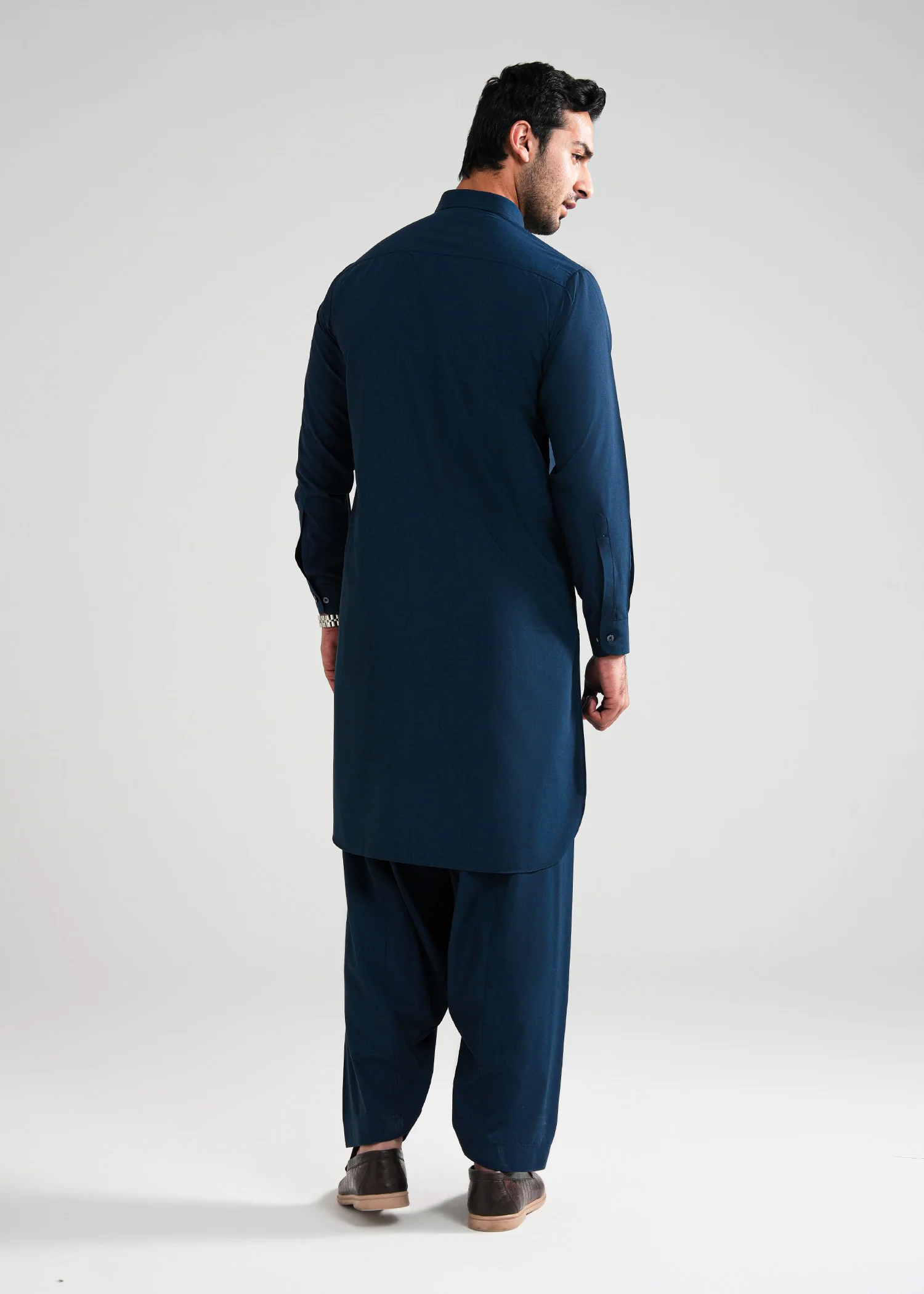 Prussian blue Melange Kunhaar Summer Wash & Wear Shalwar Kameez - Image 5