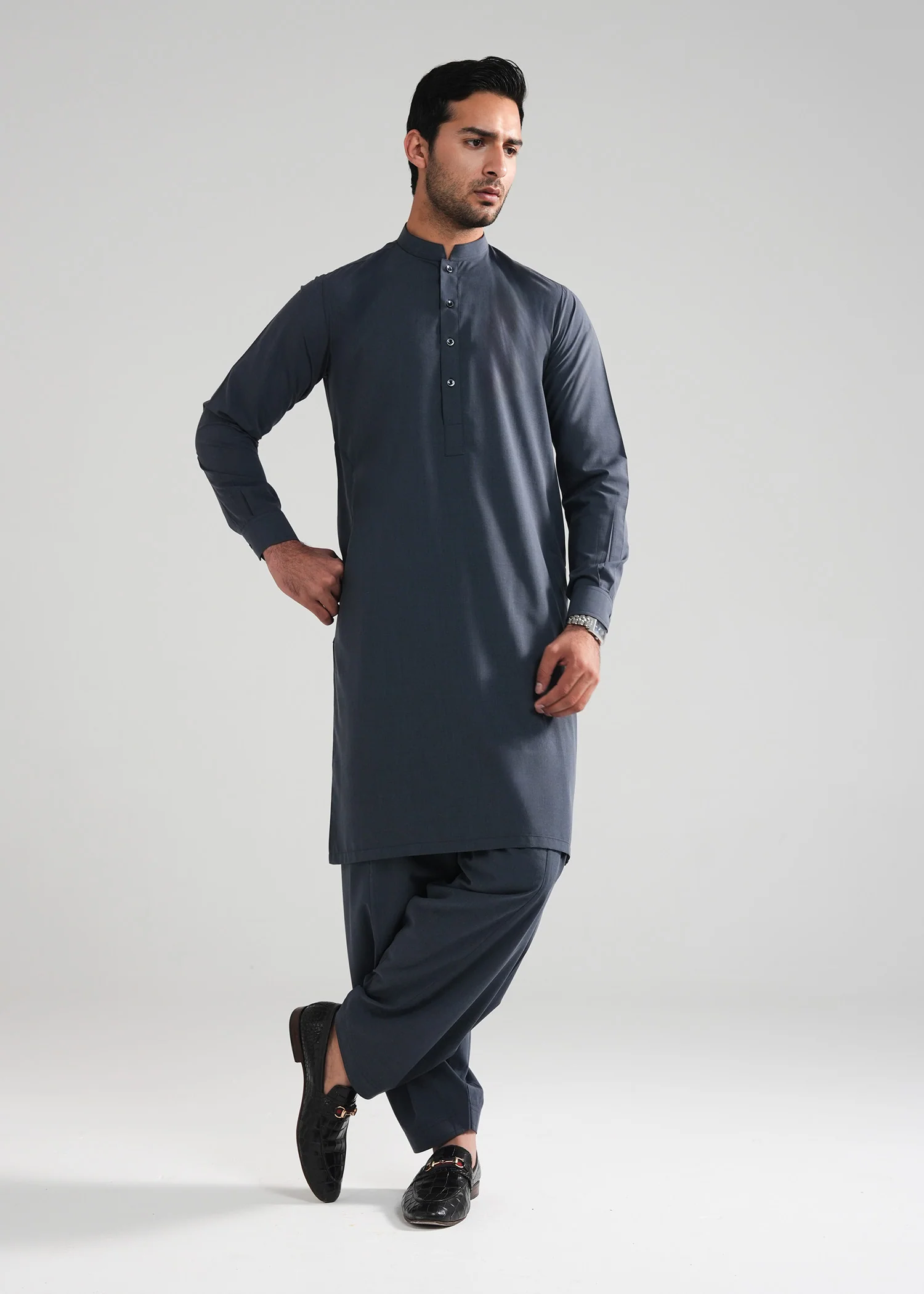 Slate Grey Melange Kunhaar Summer Wash & Wear Shalwar Kameez