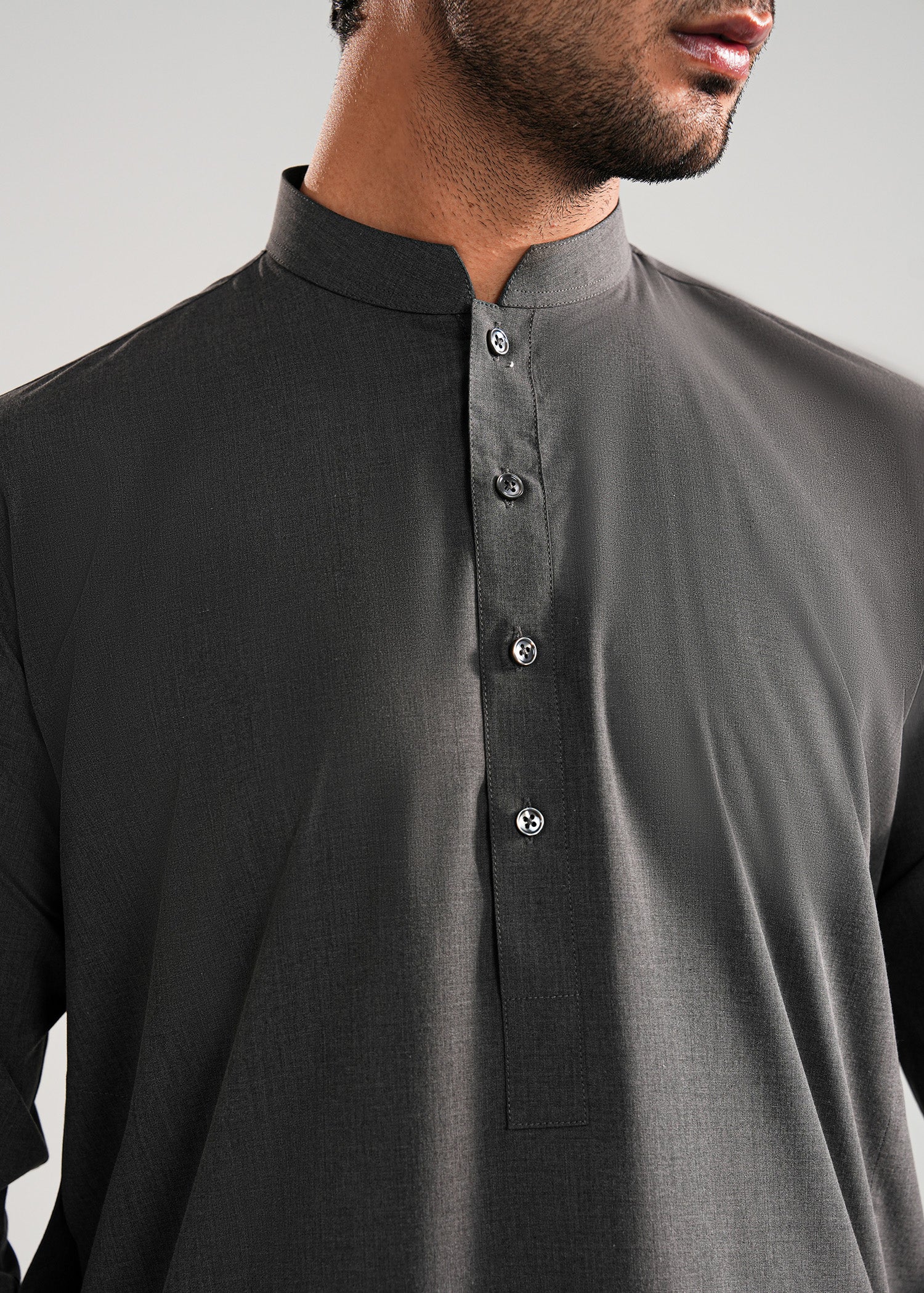 Smoke Grey Melange Kunhaar Summer Wash & Wear Shalwar Kameez - Image 2