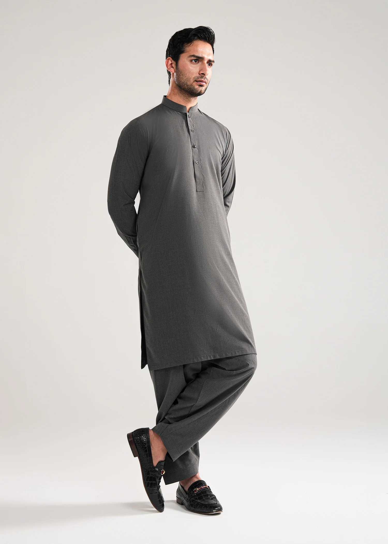 Smoke Grey Melange Kunhaar Summer Wash & Wear Shalwar Kameez - Image 4