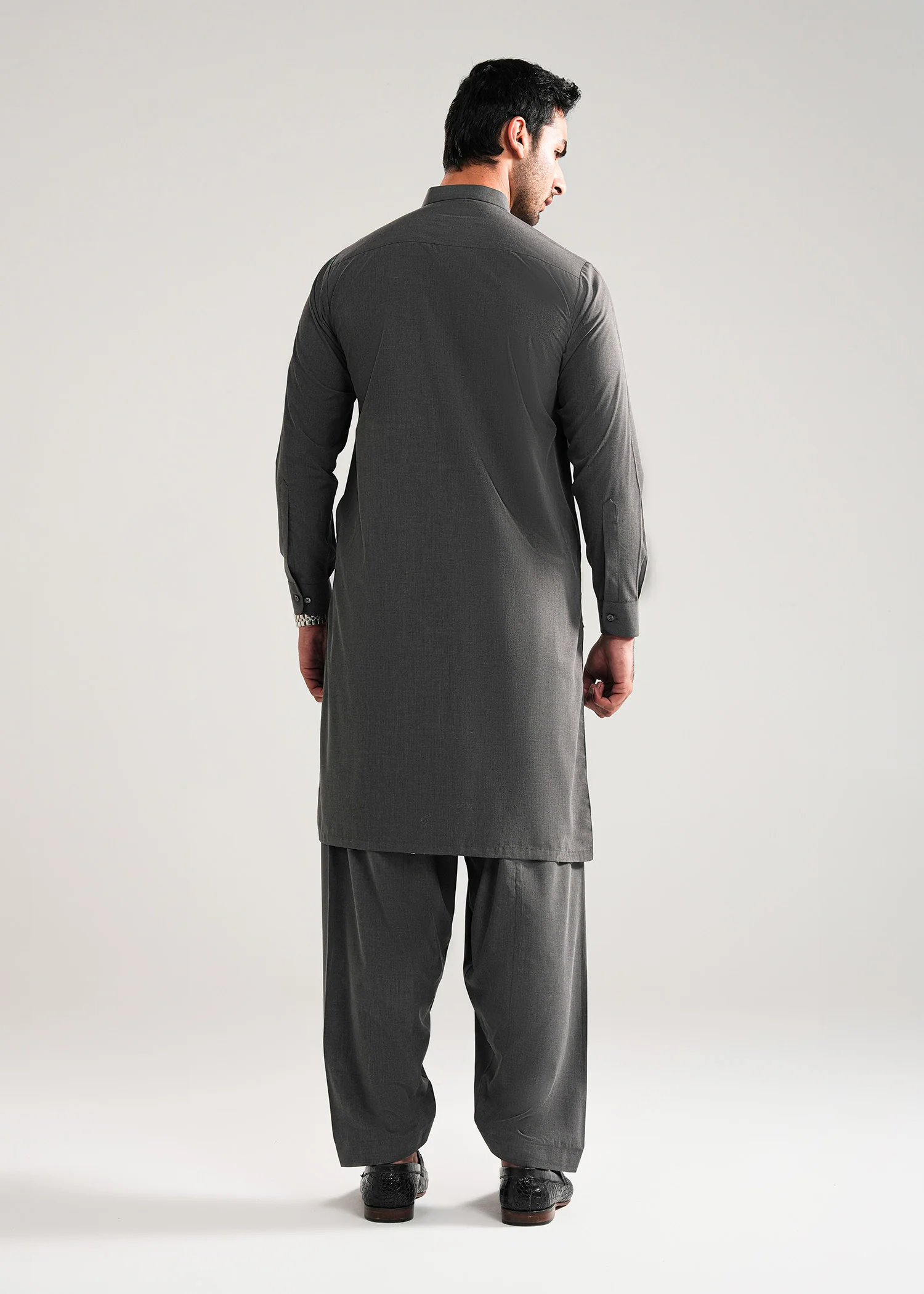 Smoke Grey Melange Kunhaar Summer Wash & Wear Shalwar Kameez - Image 5