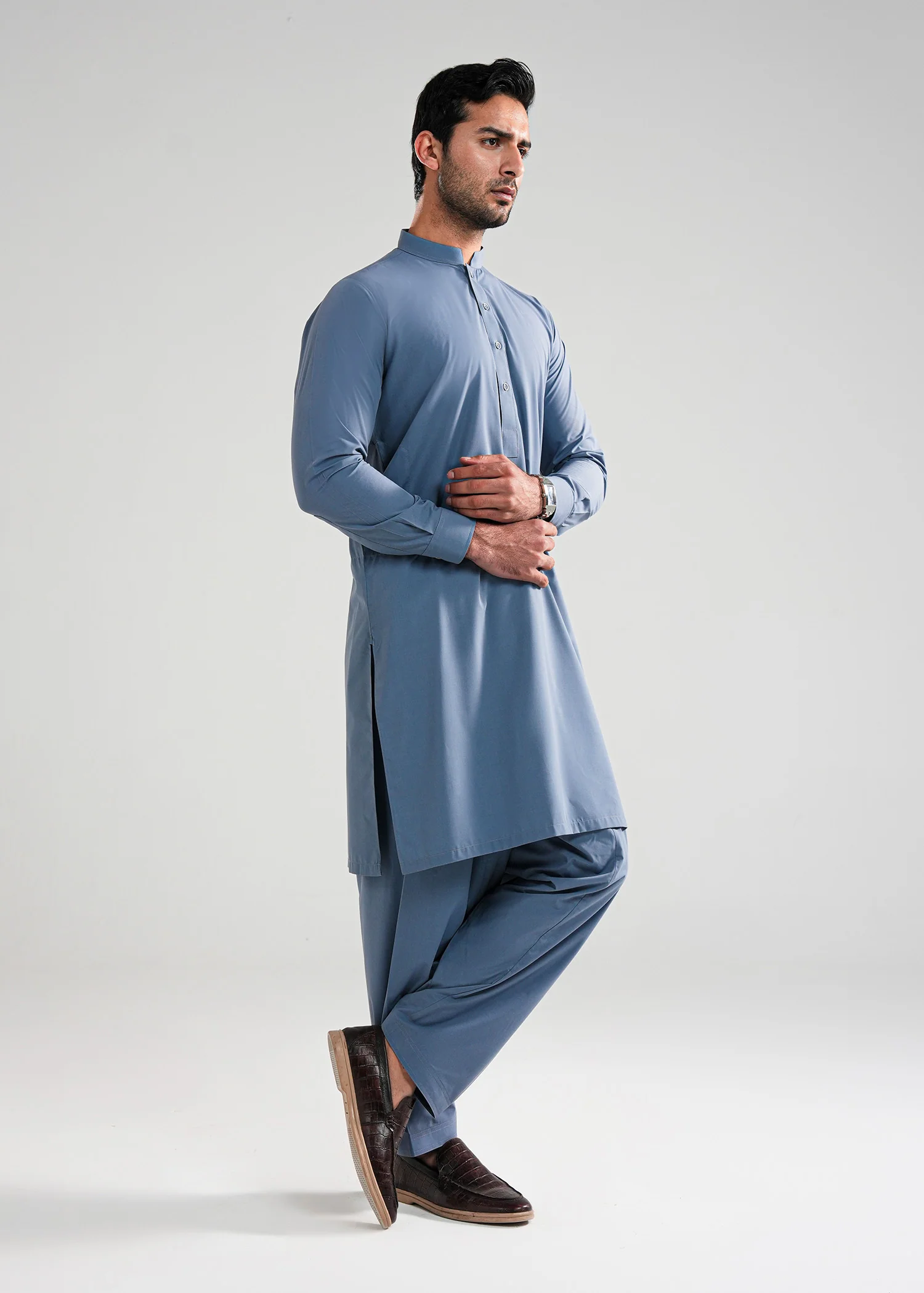 Storm Grey Kunhaar Summer Wash & Wear Shalwar Kameez - Image 3