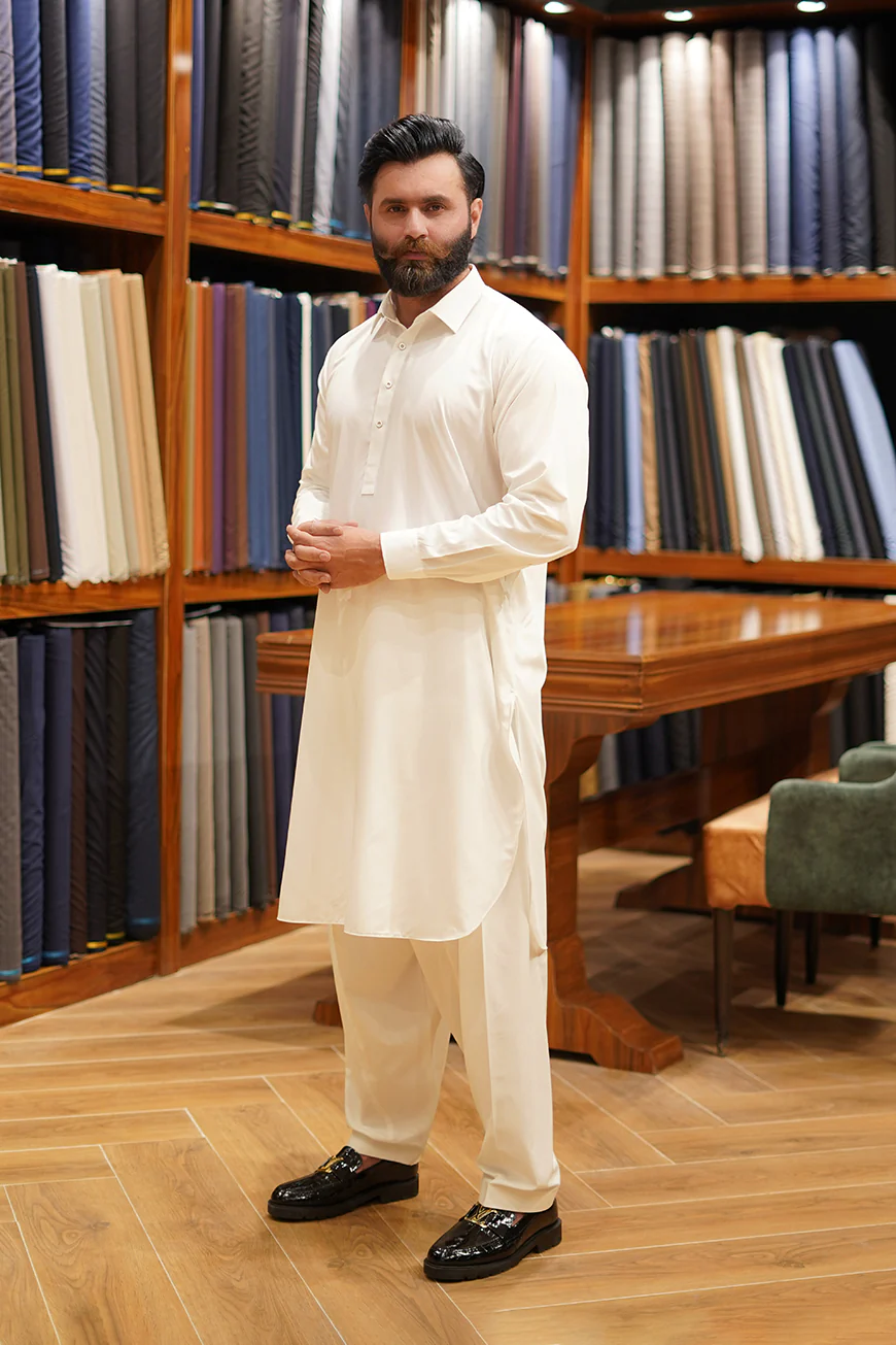 White Kunhaar Summer Wash & Wear Shalwar Kameez