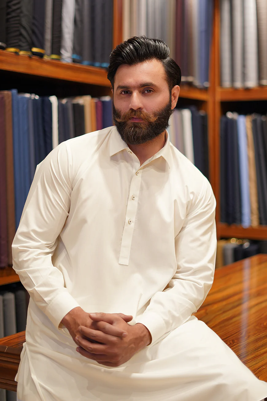 White Kunhaar Summer Wash & Wear Shalwar Kameez - Image 3