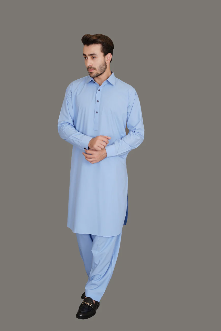 Sky Blue Saltoro Summer Wash & Wear Shalwar Kameez - Image 3