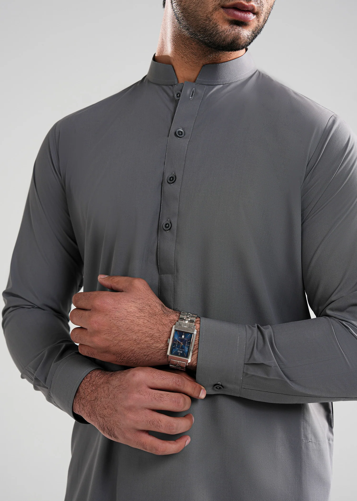 Light grey Saltoro Summer Wash & Wear Shalwar Kameez - Image 3