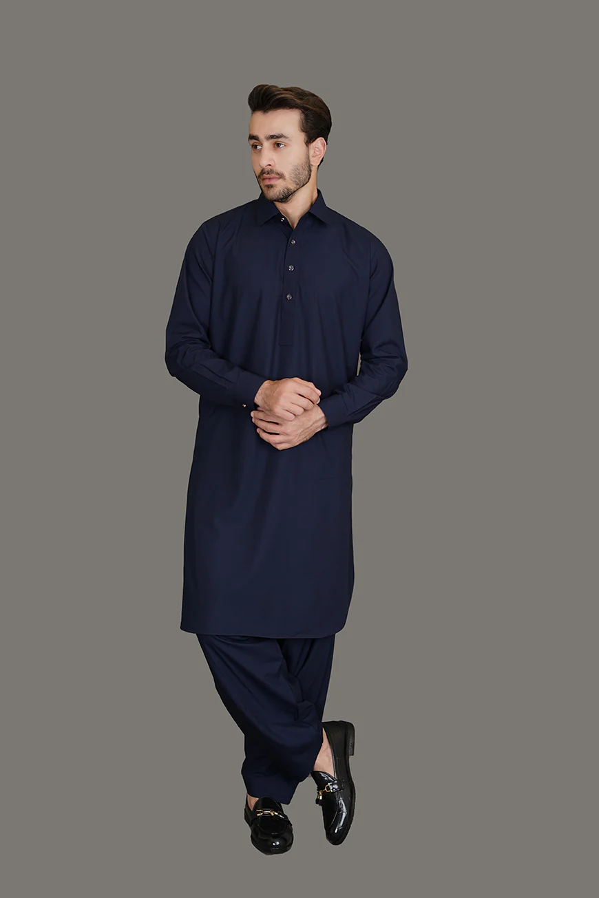 Navy Blue Saltoro Summer Wash & Wear Shalwar Kameez - Image 3