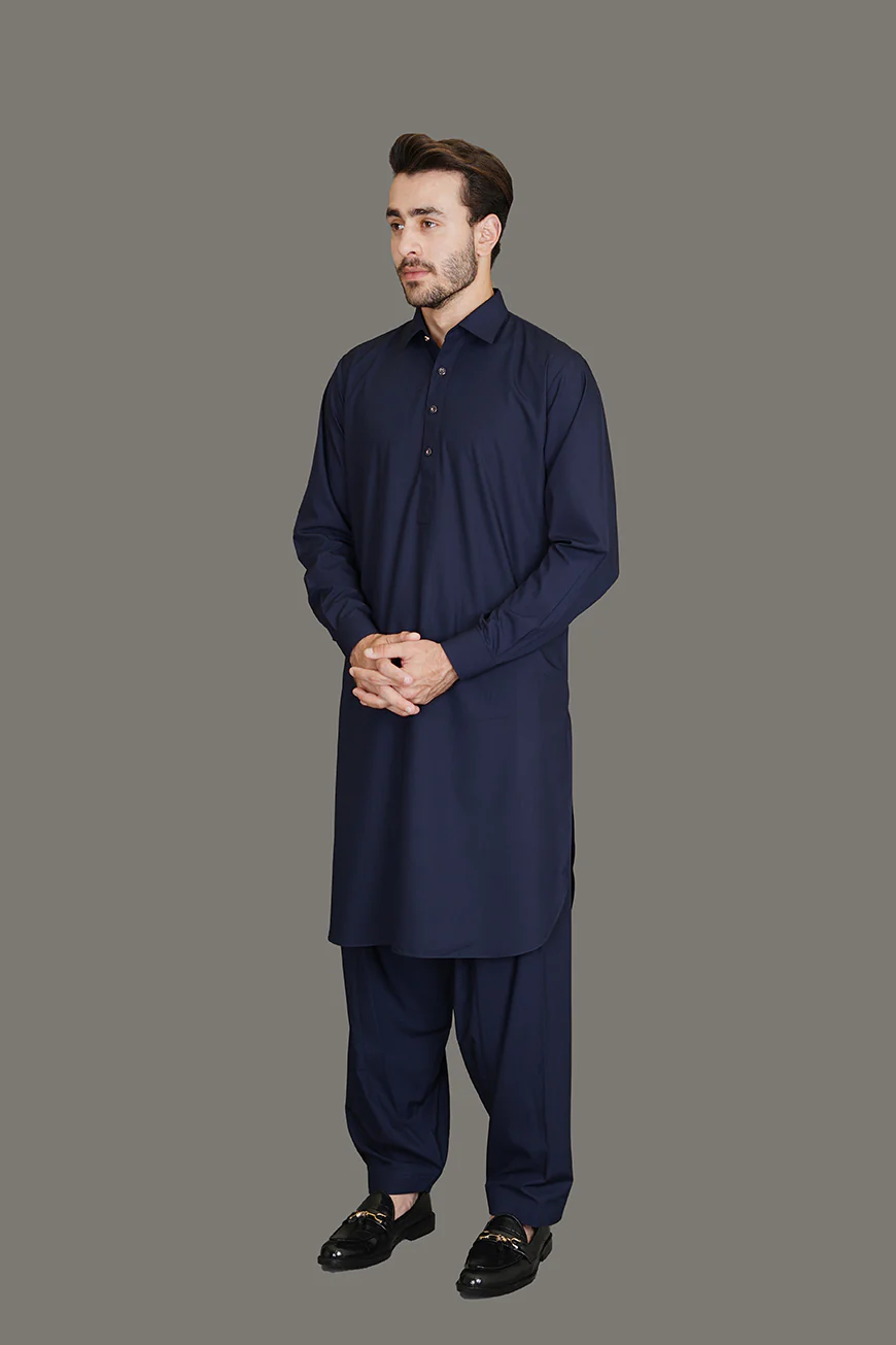 Navy Blue Saltoro Summer Wash & Wear Shalwar Kameez - Image 4