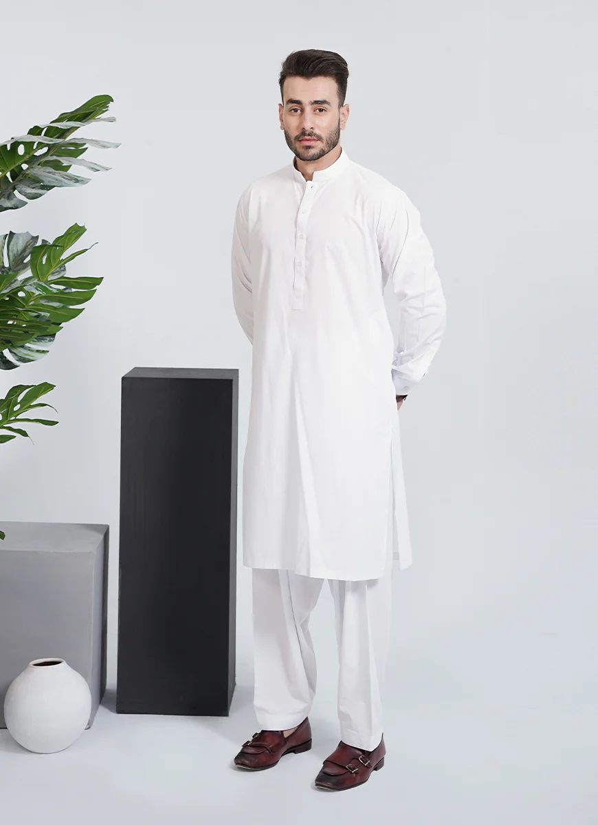 White Saltoro Summer Wash & Wear Shalwar Kameez