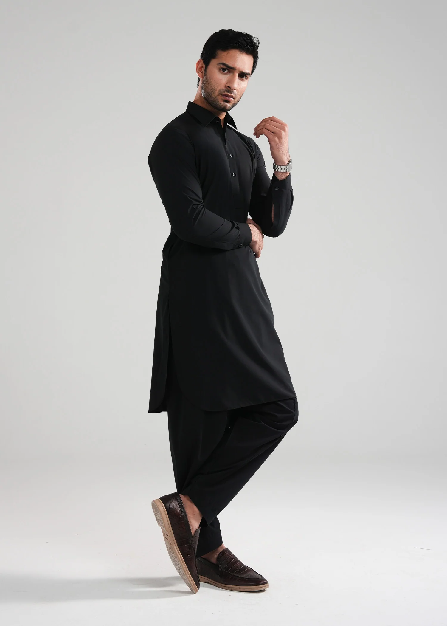 Black Satpara Summer Wash & Wear Shalwar Kameez