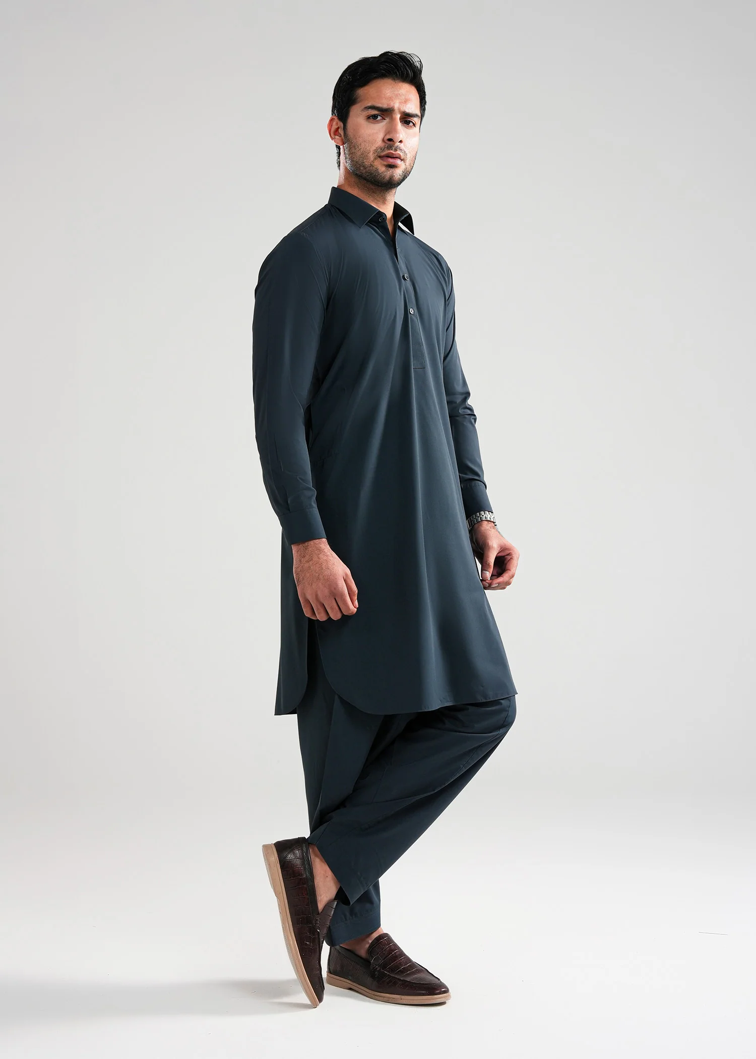 Charcoal Grey Satpara Summer Wash & Wear Shalwar Kameez