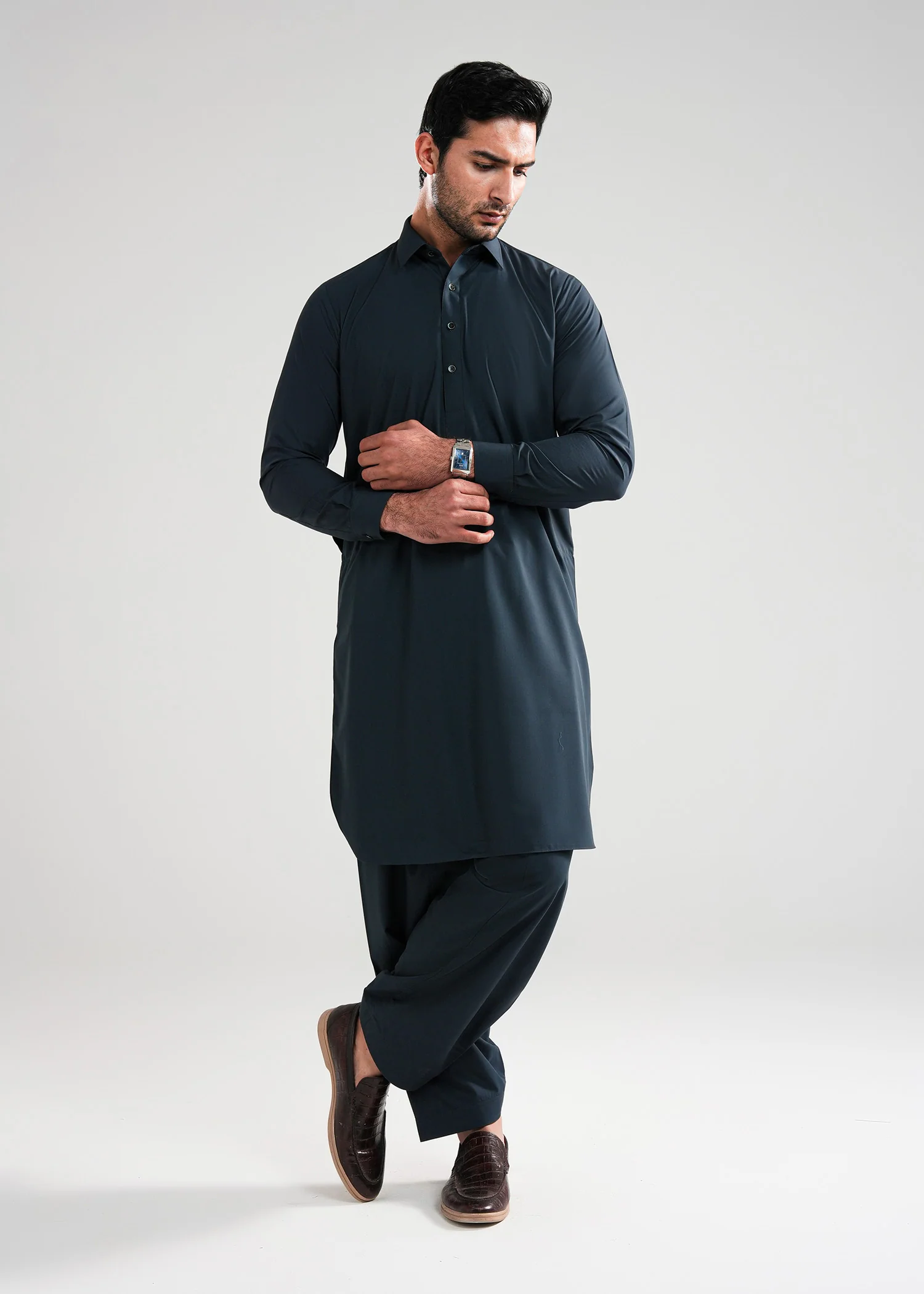Charcoal Grey Satpara Summer Wash & Wear Shalwar Kameez - Image 3