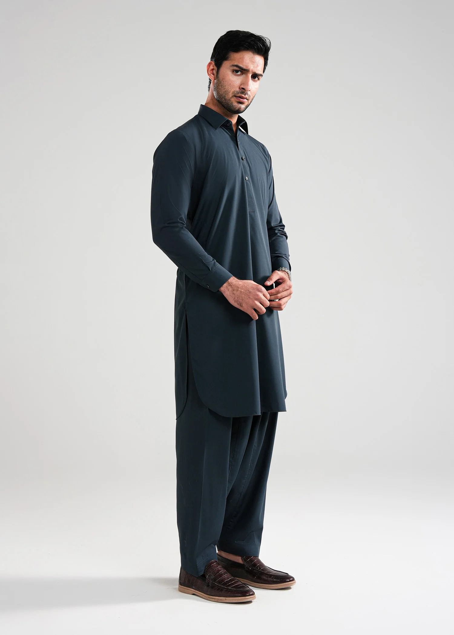 Charcoal Grey Satpara Summer Wash & Wear Shalwar Kameez - Image 4