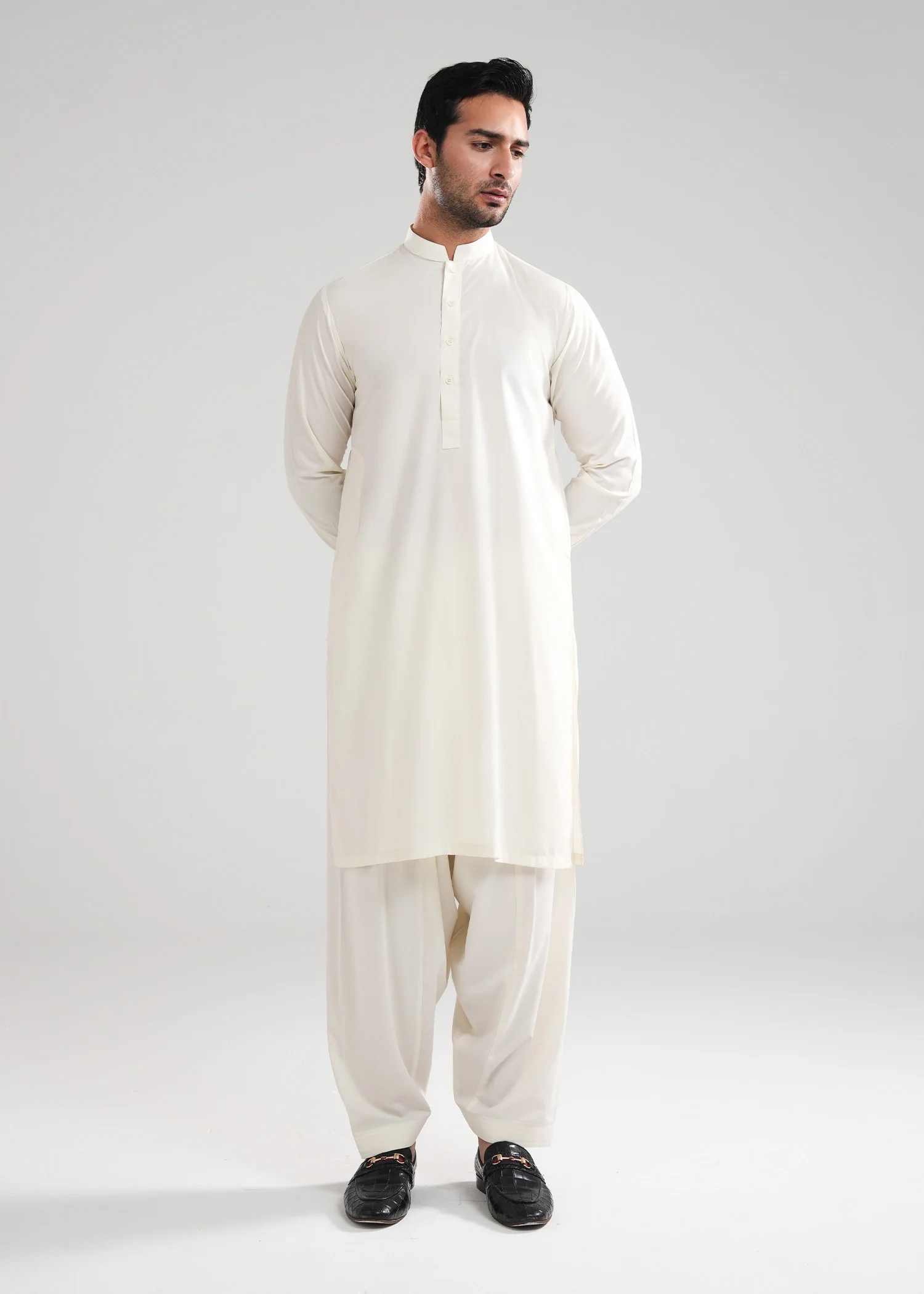 White Cream Satpara Summer Wash & Wear Shalwar Kameez