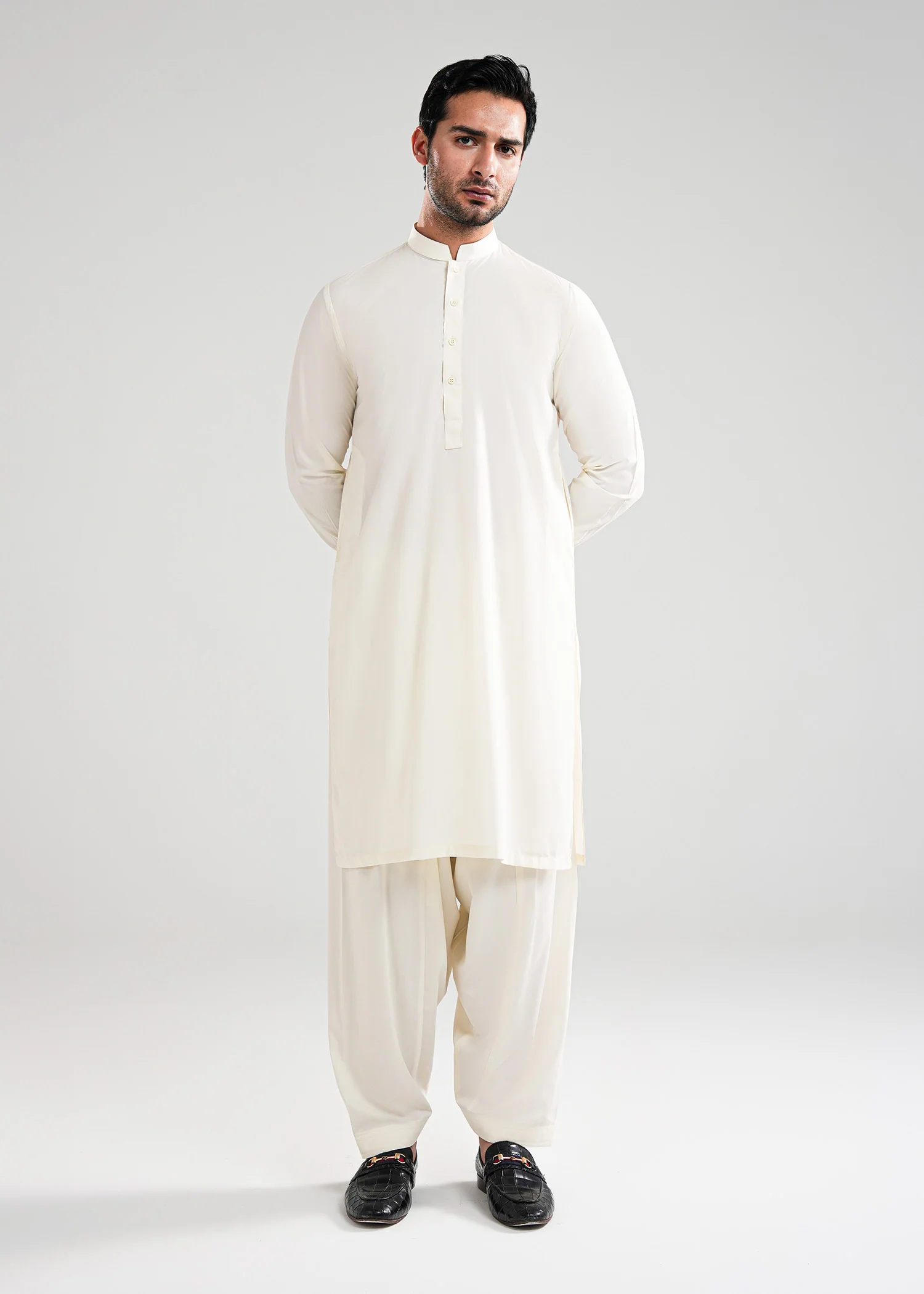 White Cream Satpara Summer Wash & Wear Shalwar Kameez - Image 3
