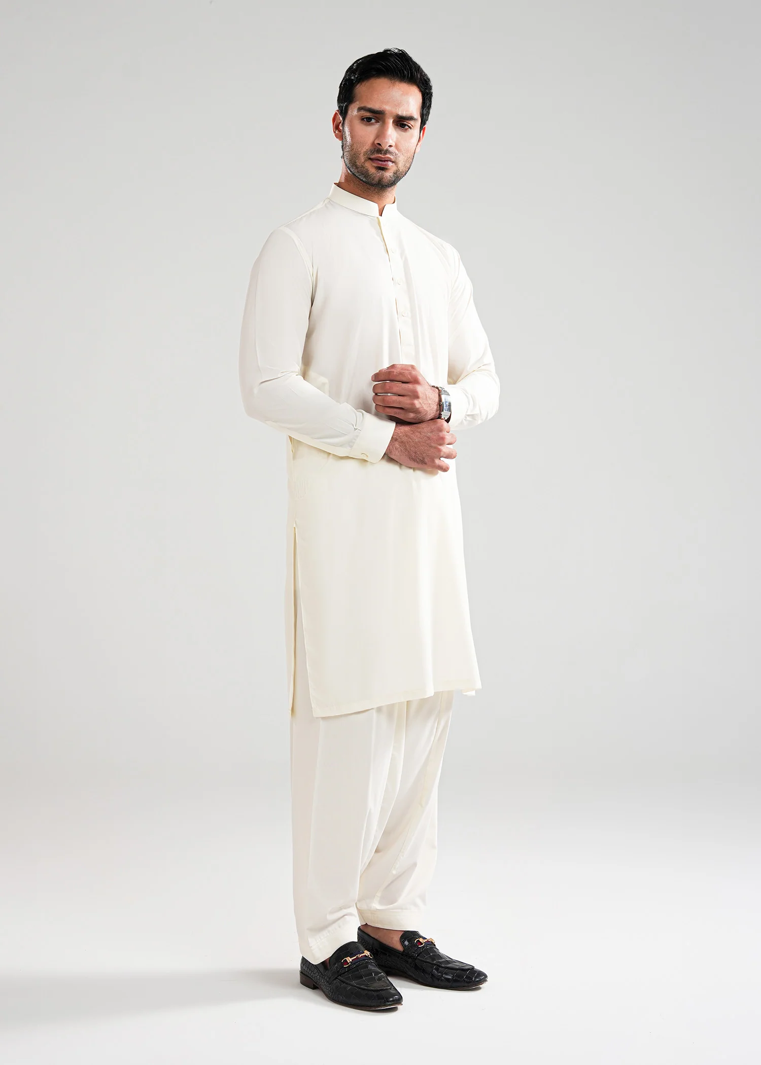White Cream Satpara Summer Wash & Wear Shalwar Kameez - Image 5