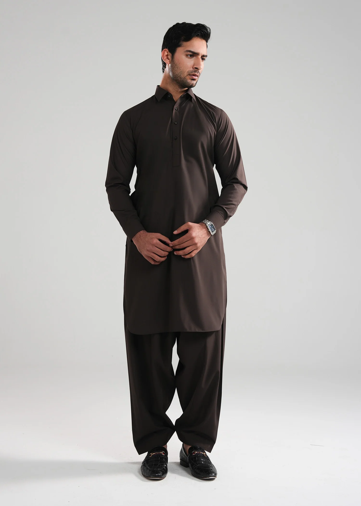 Dark Brown Satpara Summer Wash & Wear Shalwar Kameez