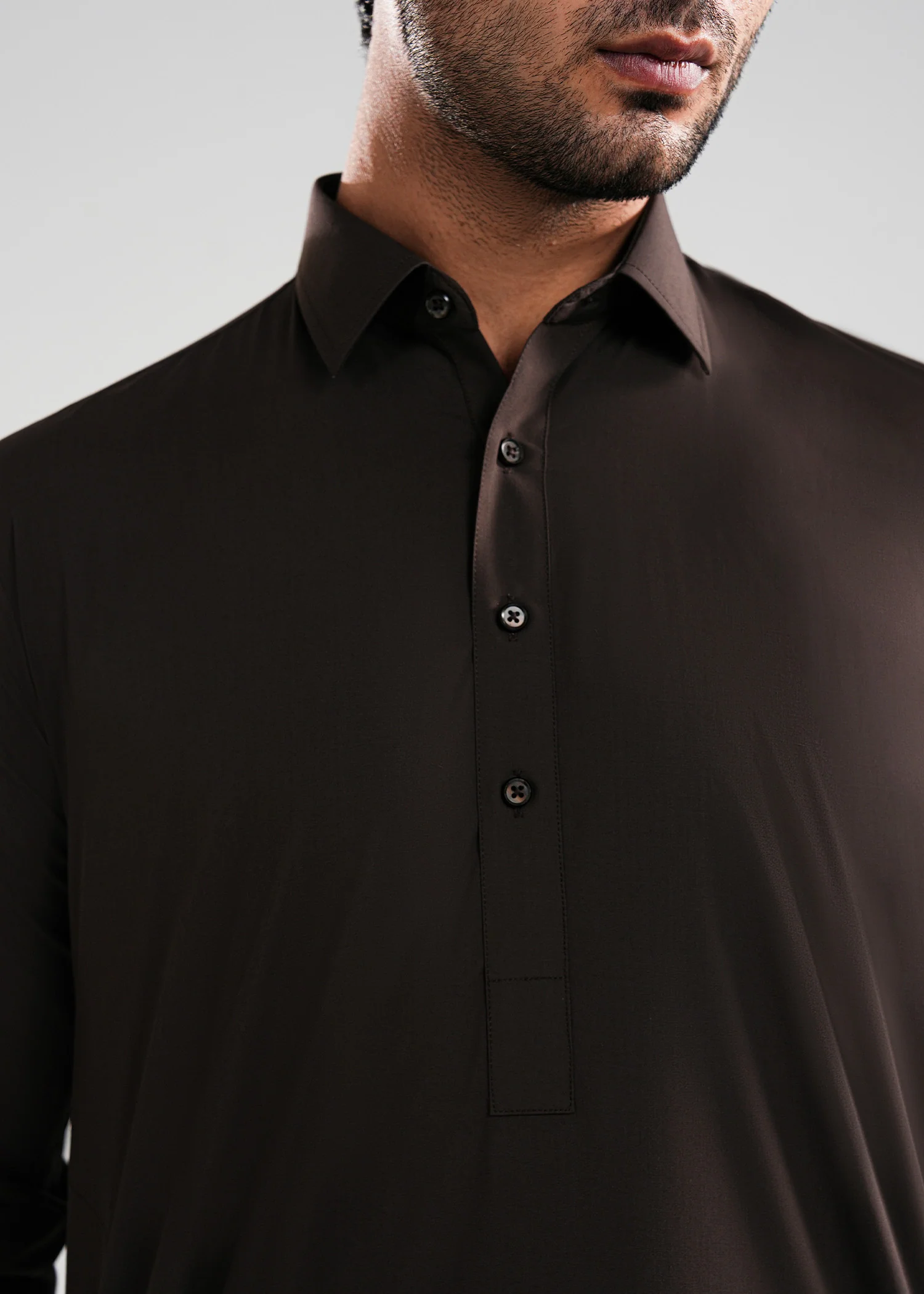 Dark Brown Satpara Summer Wash & Wear Shalwar Kameez - Image 2