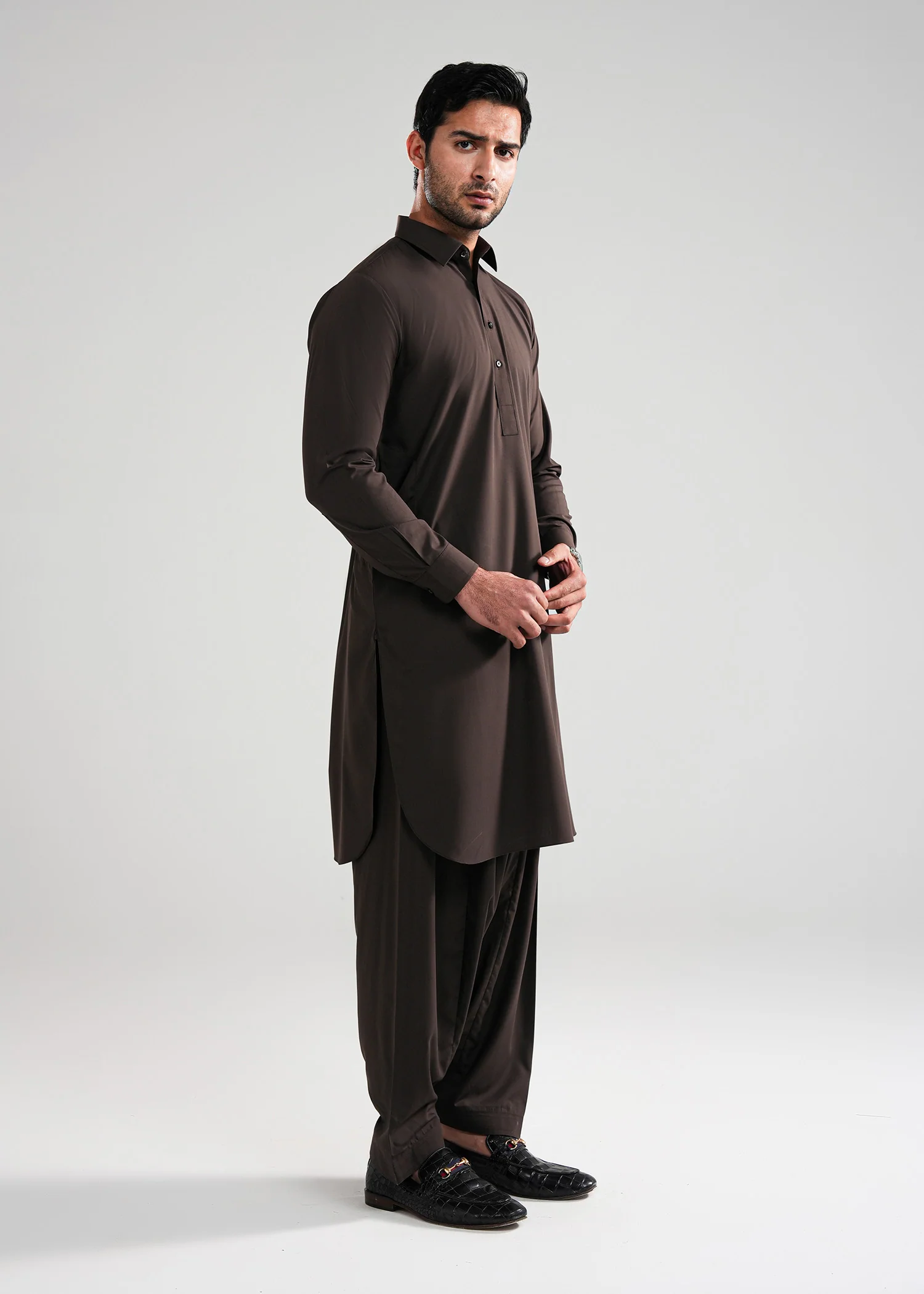 Dark Brown Satpara Summer Wash & Wear Shalwar Kameez - Image 3