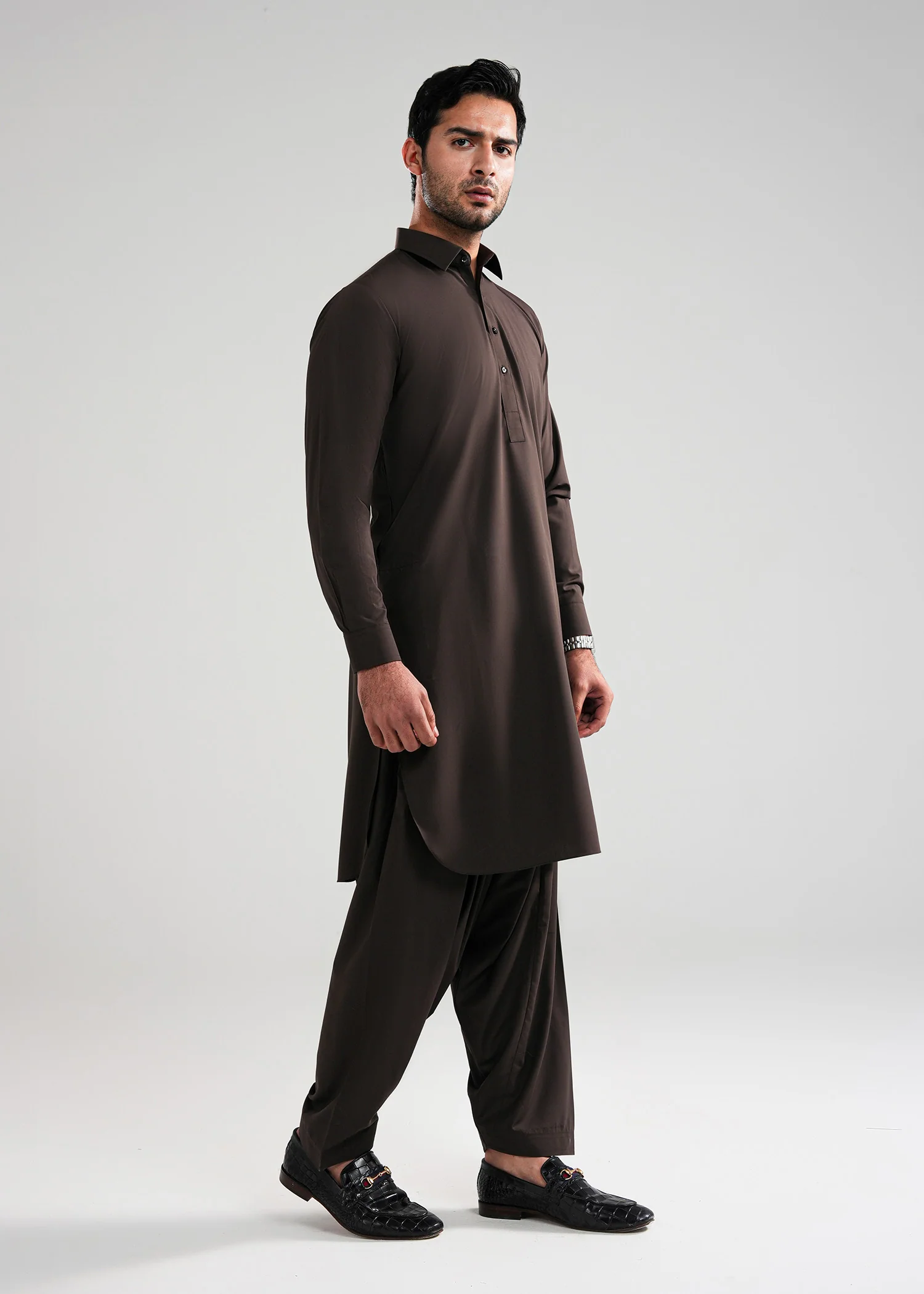Dark Brown Satpara Summer Wash & Wear Shalwar Kameez - Image 4
