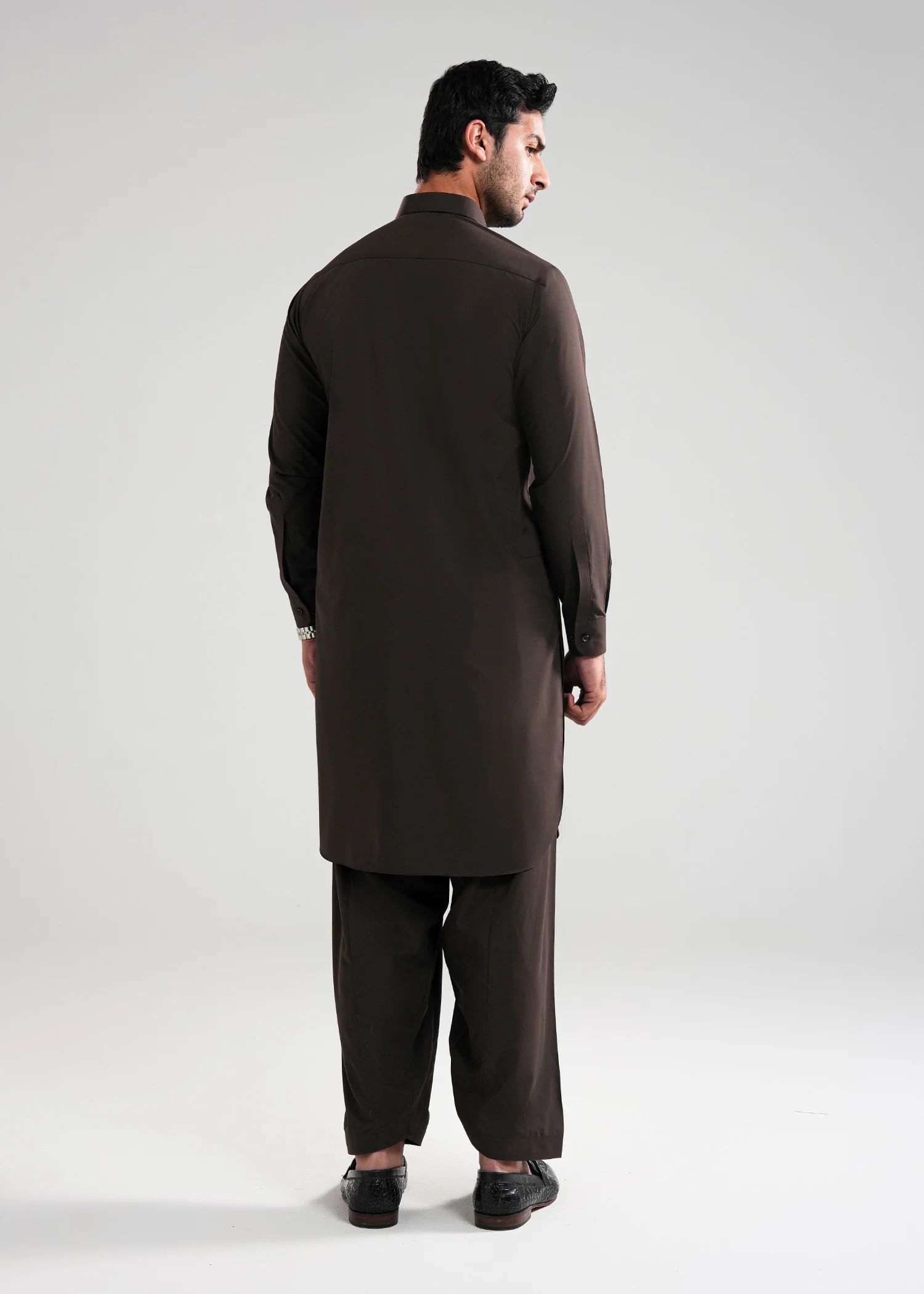 Dark Brown Satpara Summer Wash & Wear Shalwar Kameez - Image 5