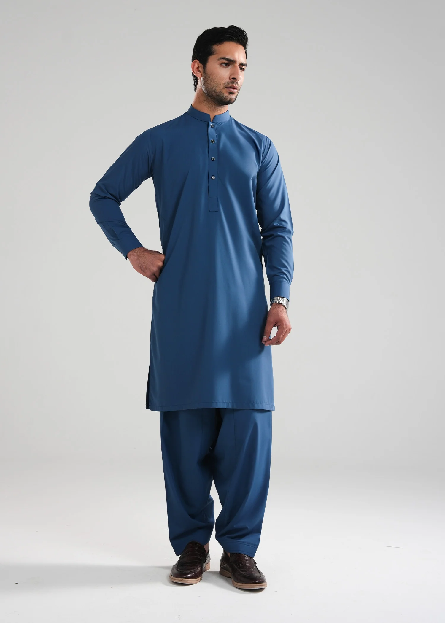 Prussian blue Satpara Summer Wash & Wear Shalwar Kameez