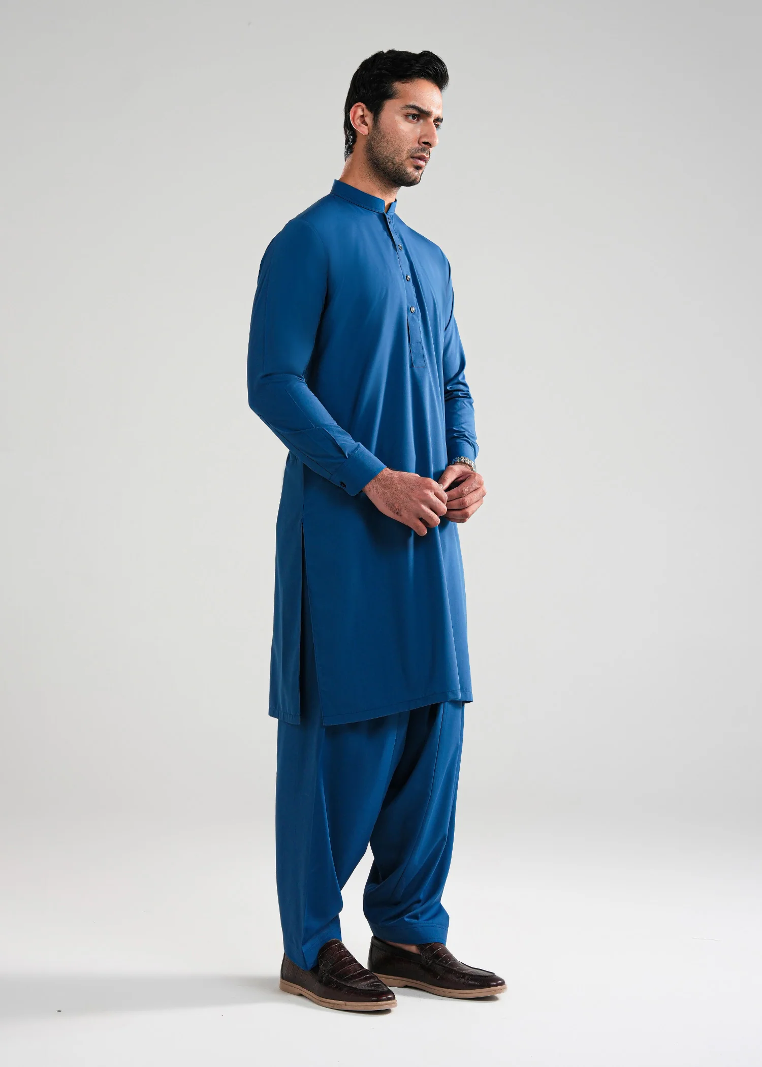Prussian blue Satpara Summer Wash & Wear Shalwar Kameez - Image 3