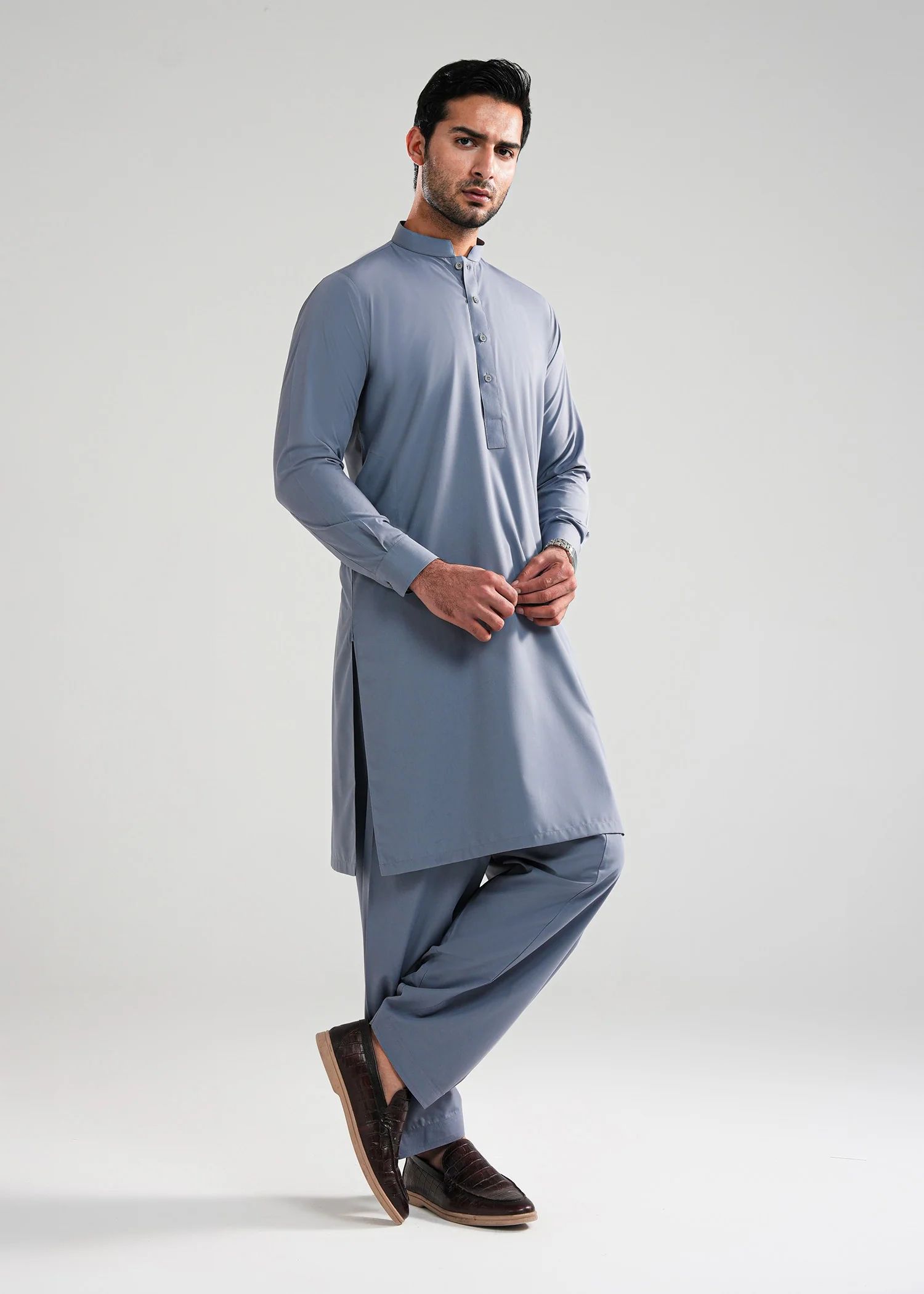 Slate Grey Satpara Summer Wash & Wear Shalwar Kameez - Image 3