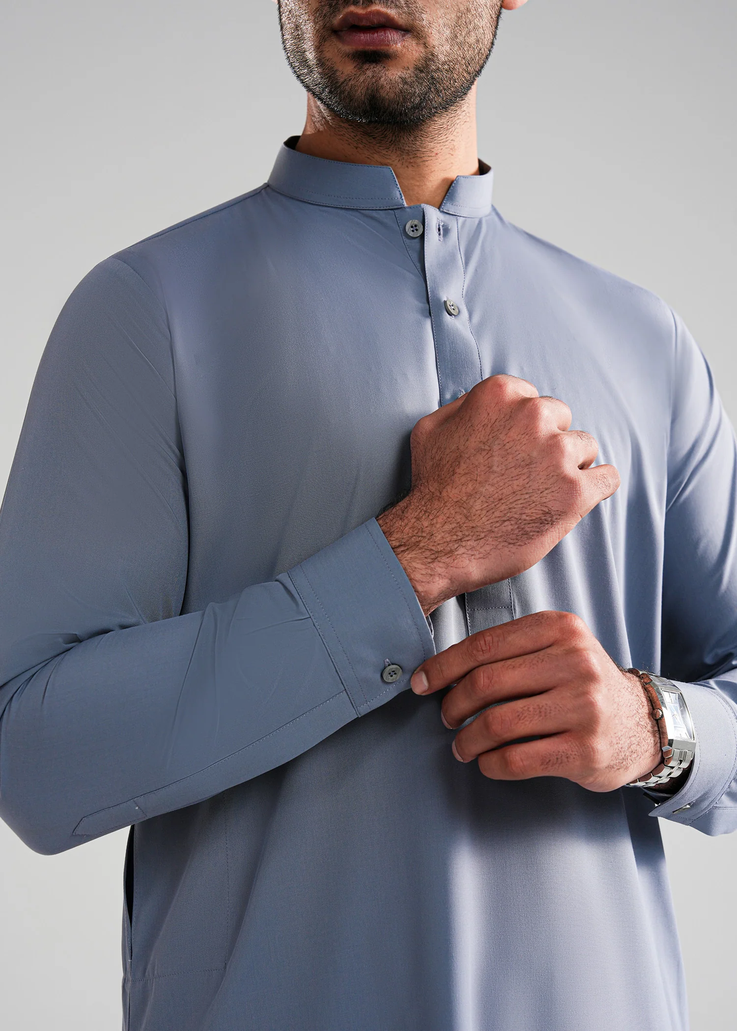 Slate Grey Satpara Summer Wash & Wear Shalwar Kameez - Image 4