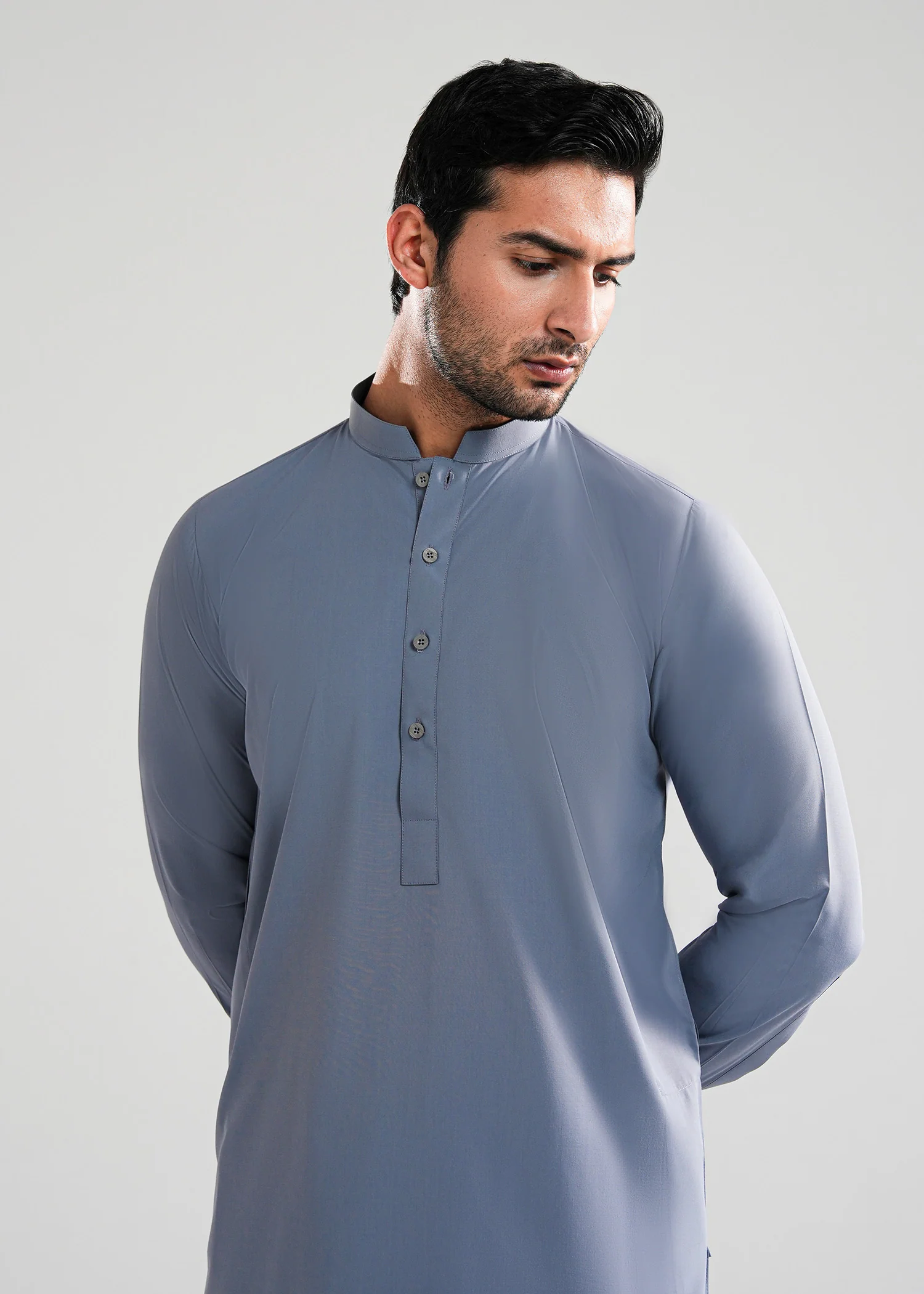 Slate Grey Satpara Summer Wash & Wear Shalwar Kameez - Image 5