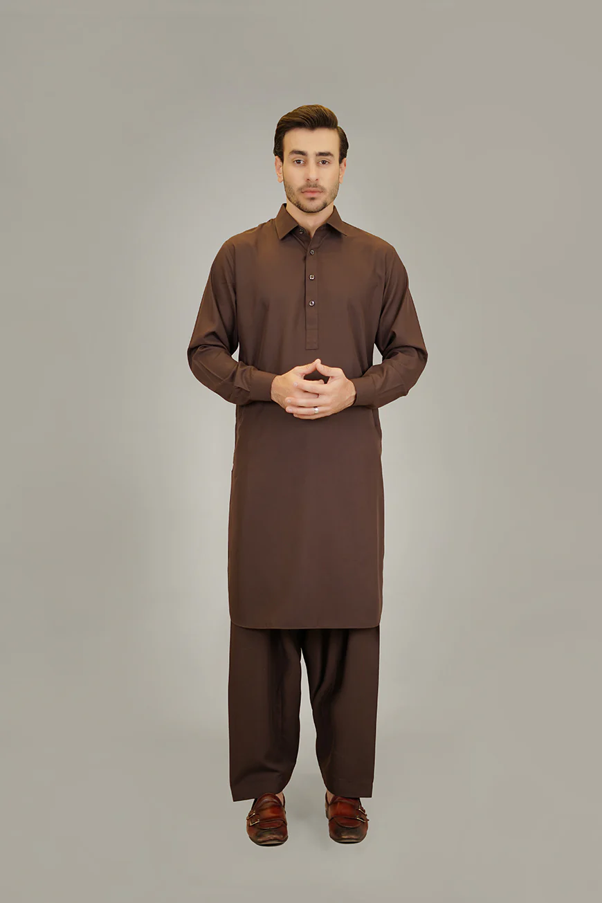 Shalwar Kameez - Sharda Warm Brown Plain - Image 3