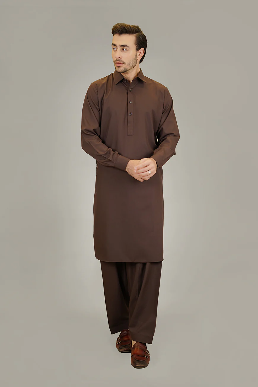 Shalwar Kameez - Sharda Warm Brown Plain - Image 4