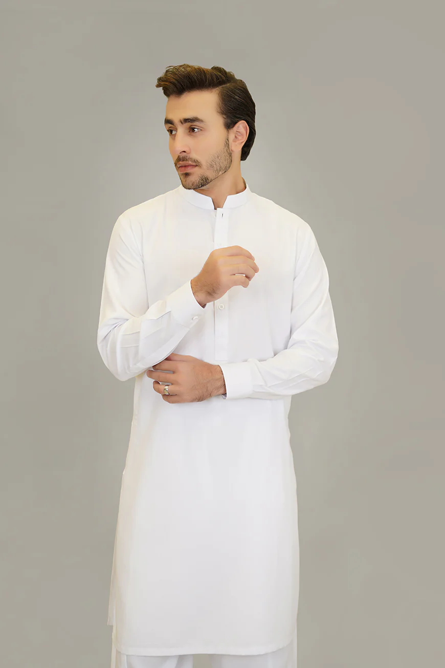 Shalwar Kameez - Sharda White Plain - Image 2