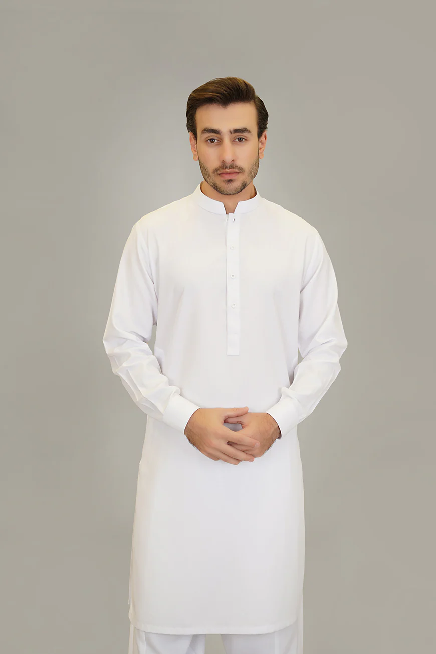 Shalwar Kameez - Sharda White Plain - Image 4
