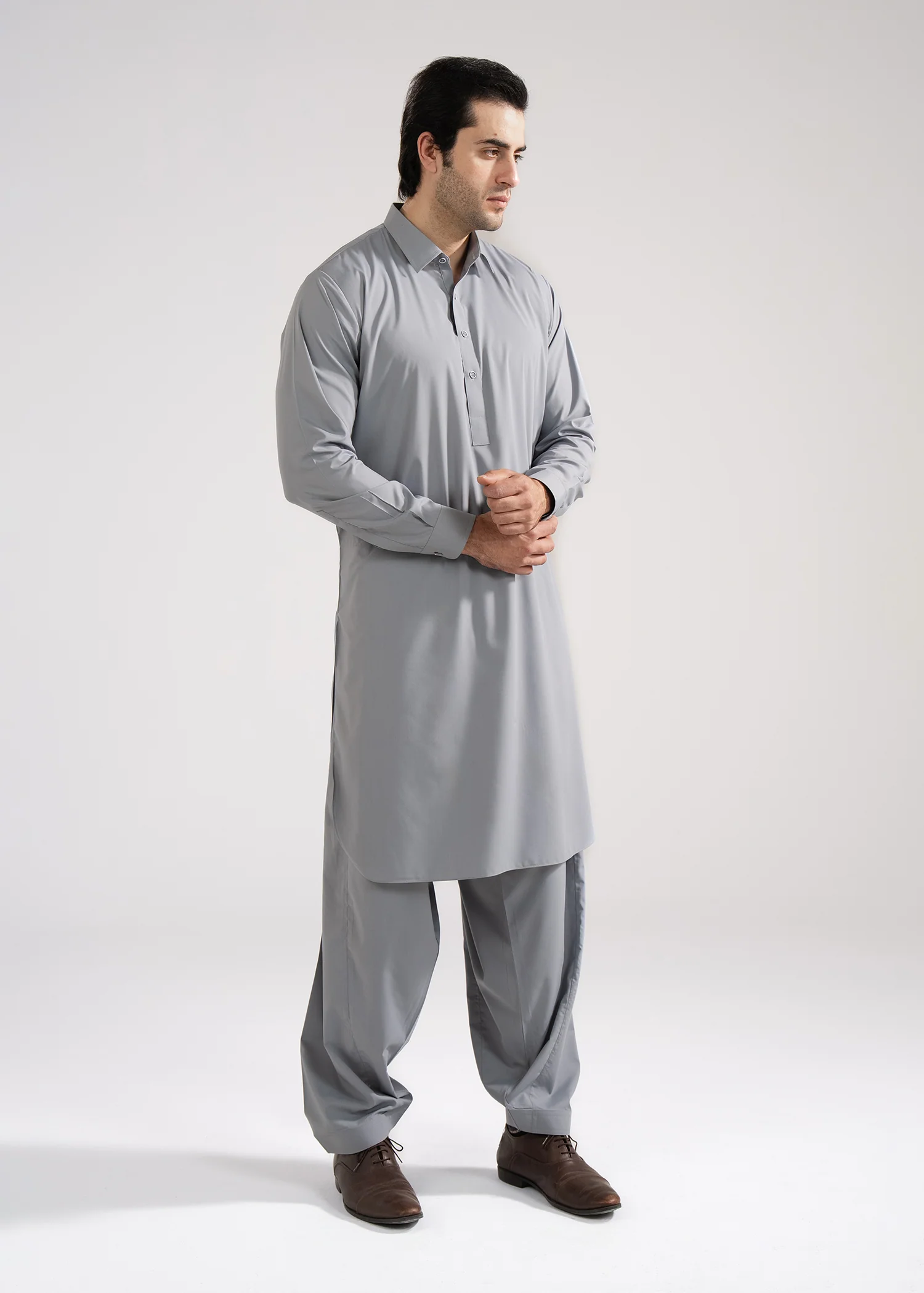 Medium Grey Plain Summer Joy Wash & Wear Shalwar Kameez - Image 3