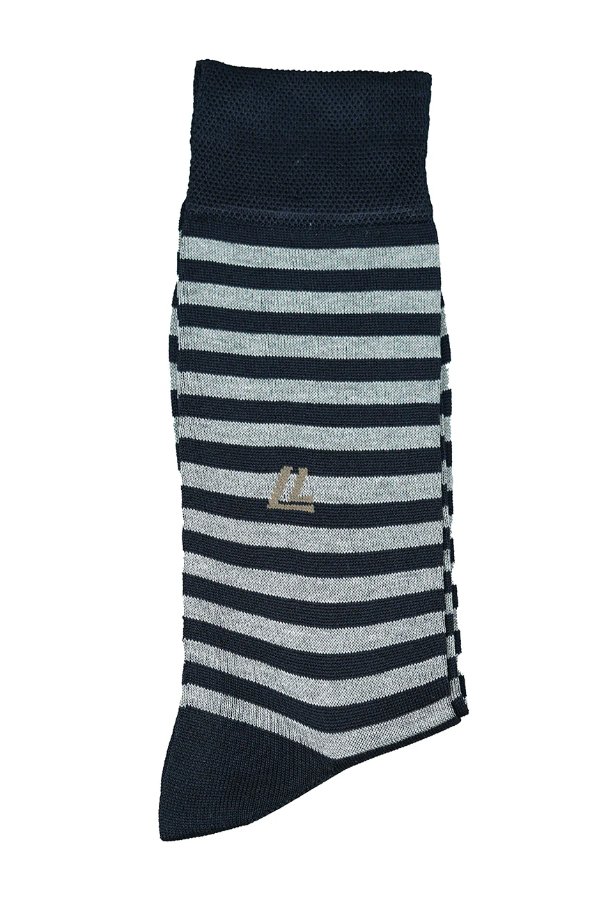 Black and White Striped Mercerized Cotton Socks