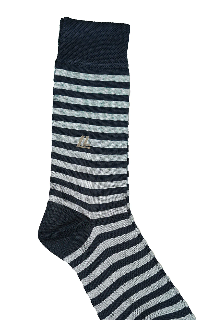 Black and White Striped Mercerized Cotton Socks - Image 2