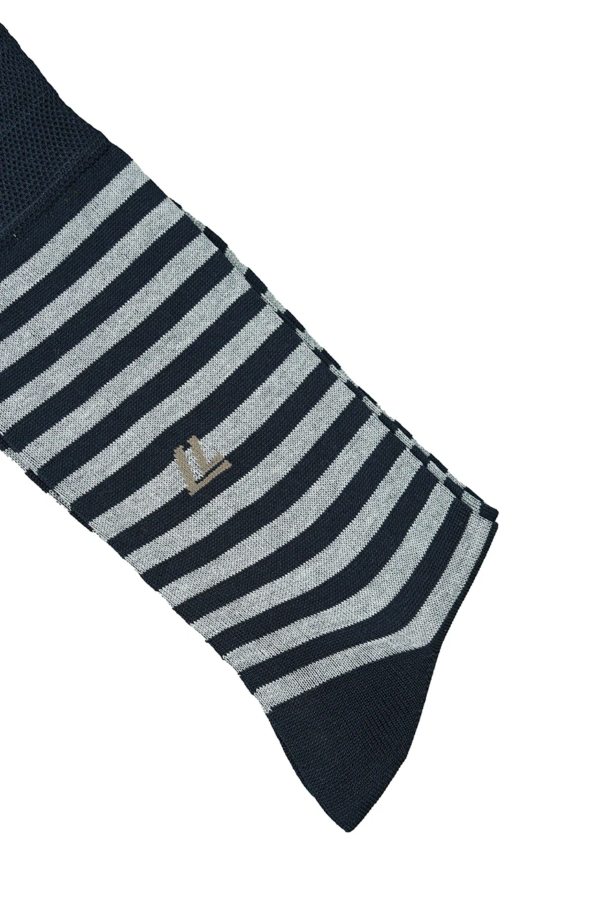 Black and White Striped Mercerized Cotton Socks - Image 3