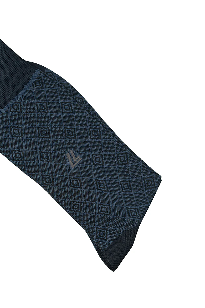 Blue Mercerized Cotton Socks with Design - Image 3